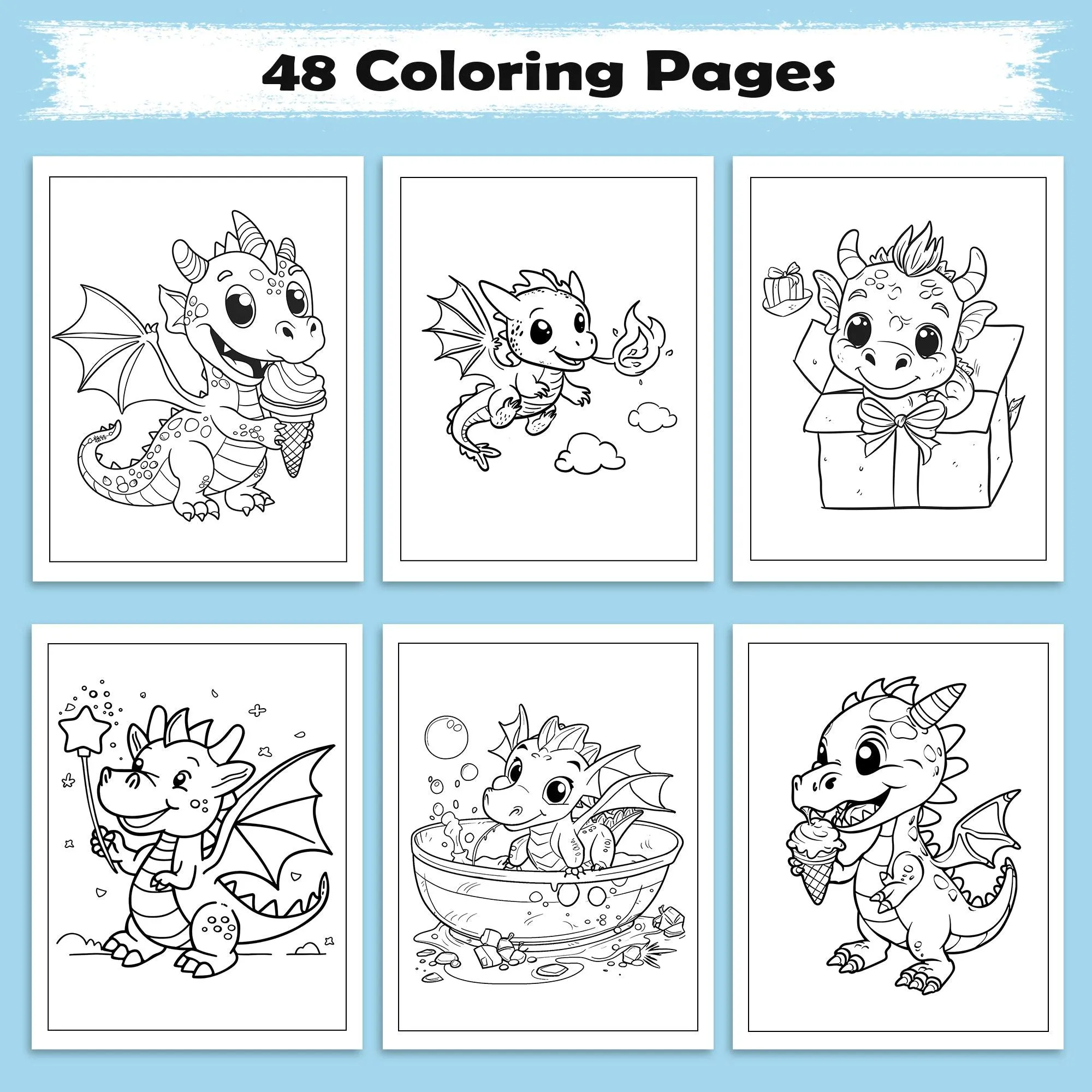 Magical Dino World Coloring Pages – 48 Pages – Cute Dinosaur Adventures, Bath Time and Magic Scenes – For Kids - image 3