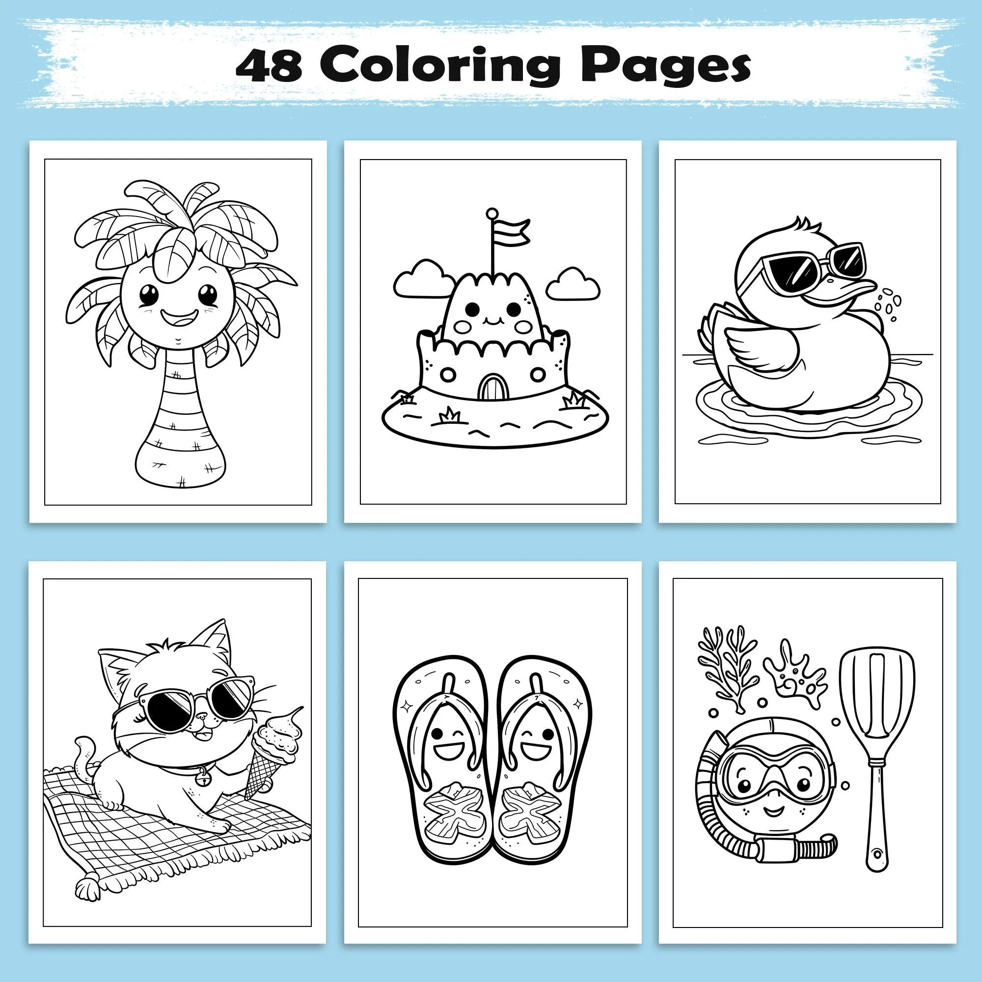 Kawaii Summer Fun Coloring Pages – 48 Pages – Cute Beach, Vacation, and Fun Summer Designs – For Kids - image 3