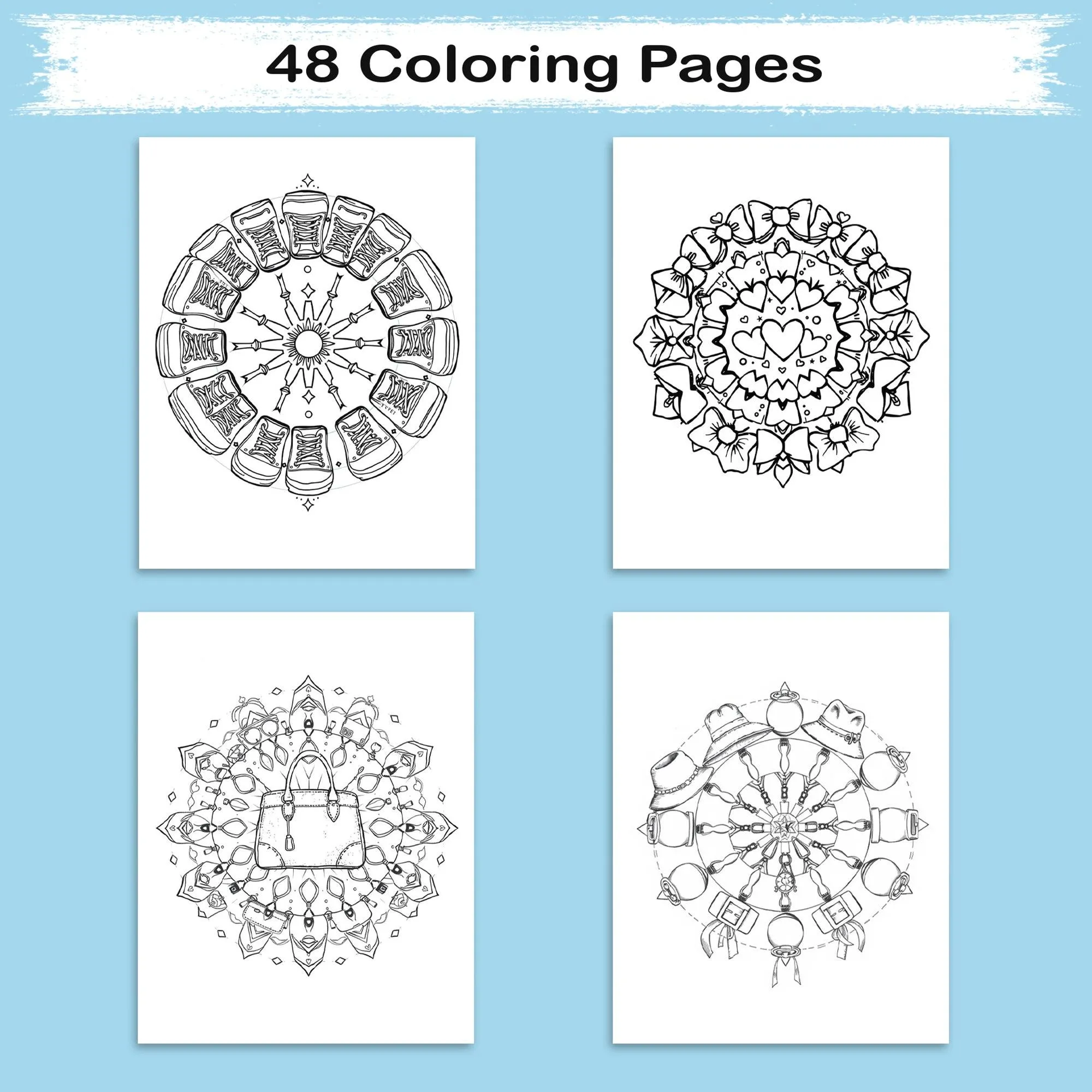 Fashion Mandalas – Mandala Coloring Pages – 48 Pages – Bows, Sneakers, Handbags & Trendy Accessories – For Teens & Adults - image 2