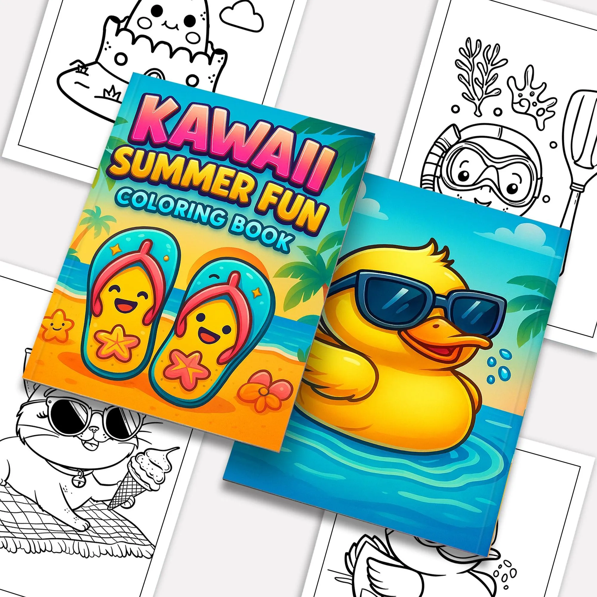 Kawaii Summer Fun Coloring Pages – 48 Pages – Cute Beach, Vacation, and Fun Summer Designs – For Kids