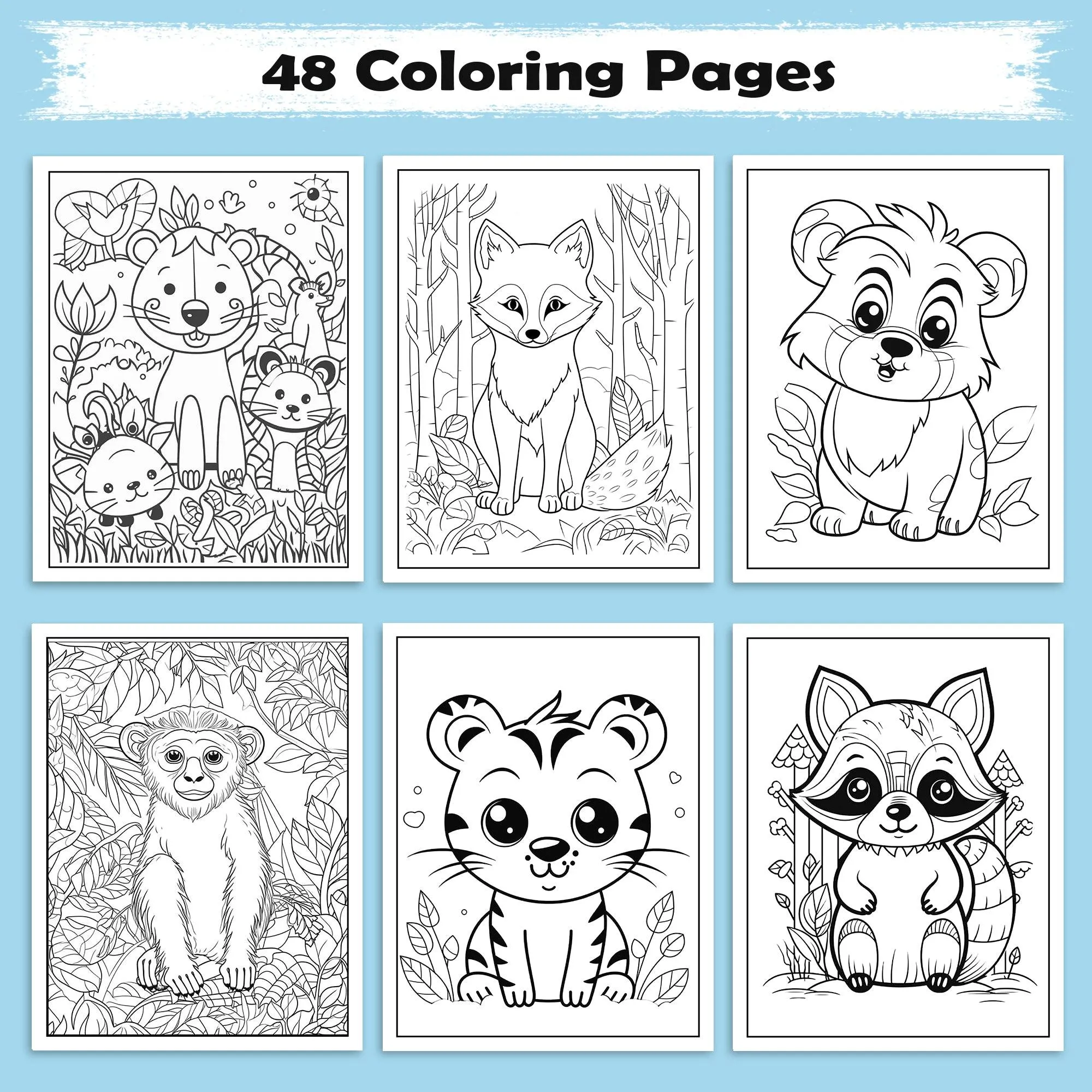 Jungle Friends – Animal Coloring Pages – 48 Pages – Cute Forest Wildlife – For Kids - image 3