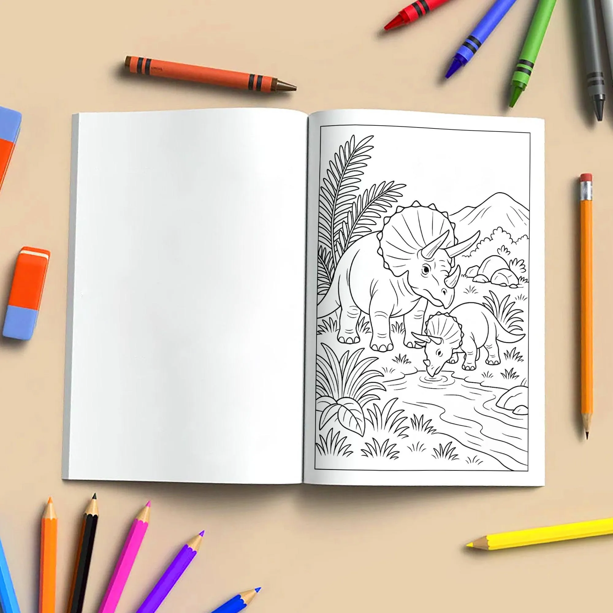 Triceratops Valley Coloring Pages – 48 Pages – Cute, Peaceful, Dinosaur Family Moments – For Kids - image 6
