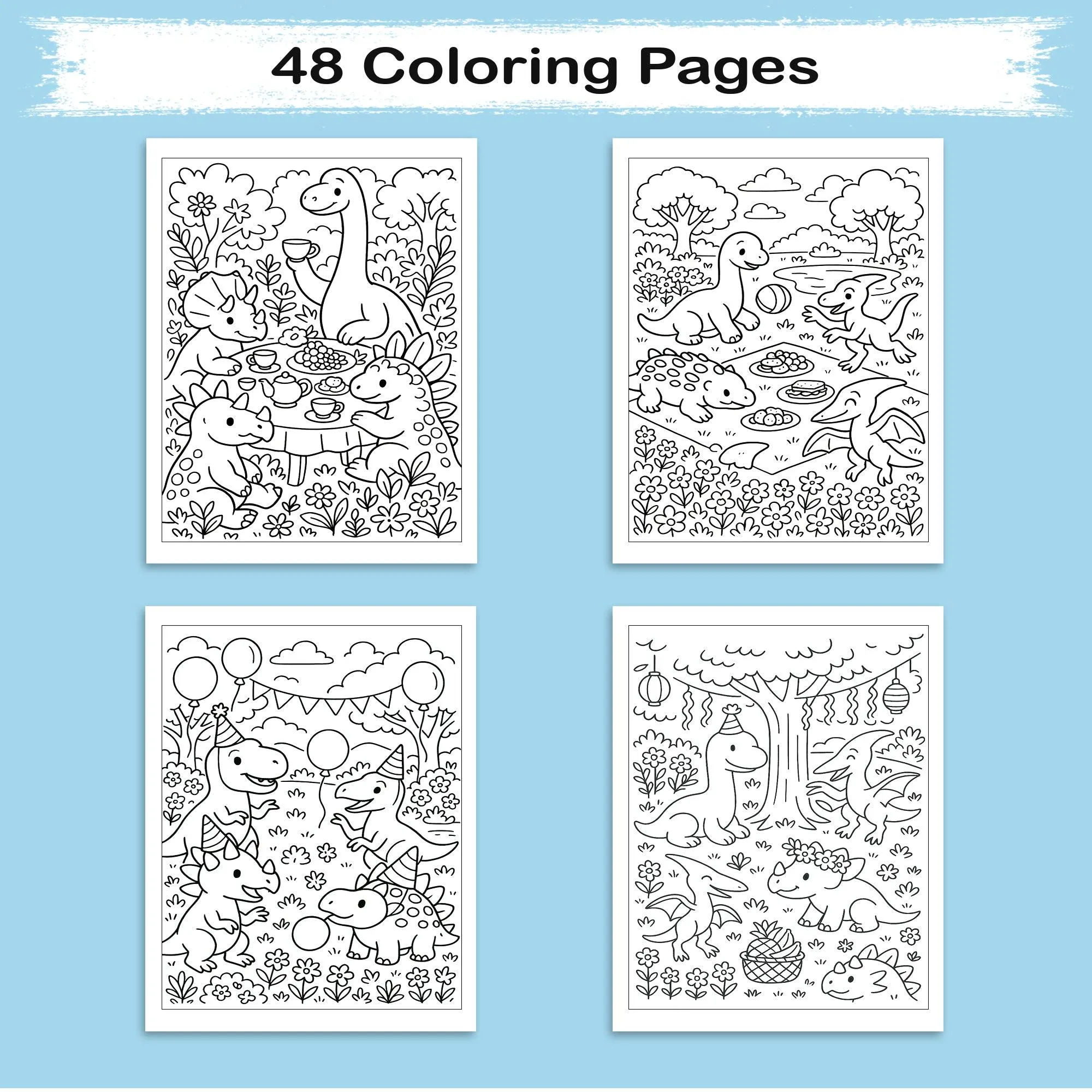 Dinosaurs’ Delightful Day in Nature – Dinosaur Coloring Pages – 48 Pages – Joyful, Outdoor, Prehistoric Scenes – For Kids - image 2