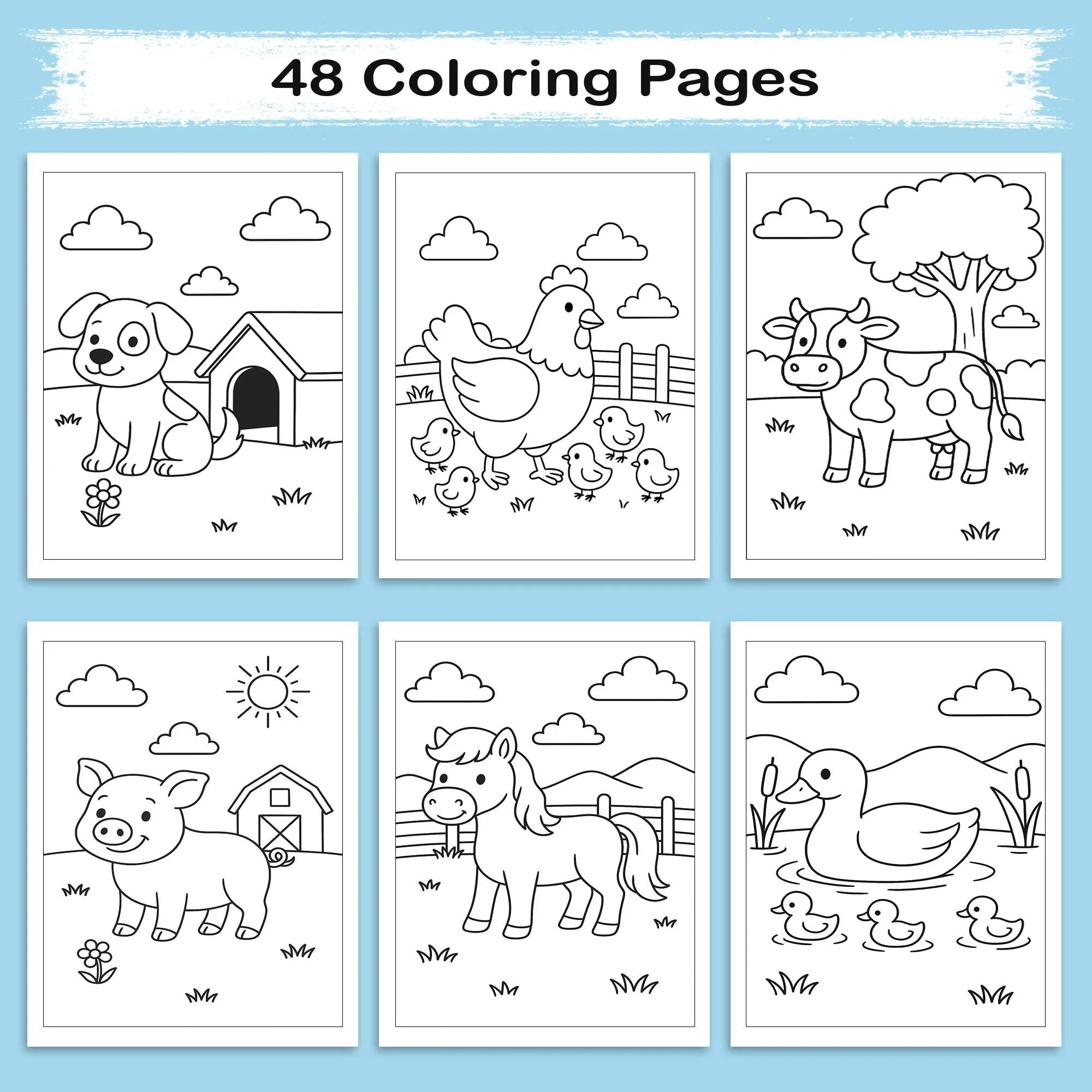 Happy Farm Animals Coloring Book – 48 Fun Coloring Pages for Kids - image 3
