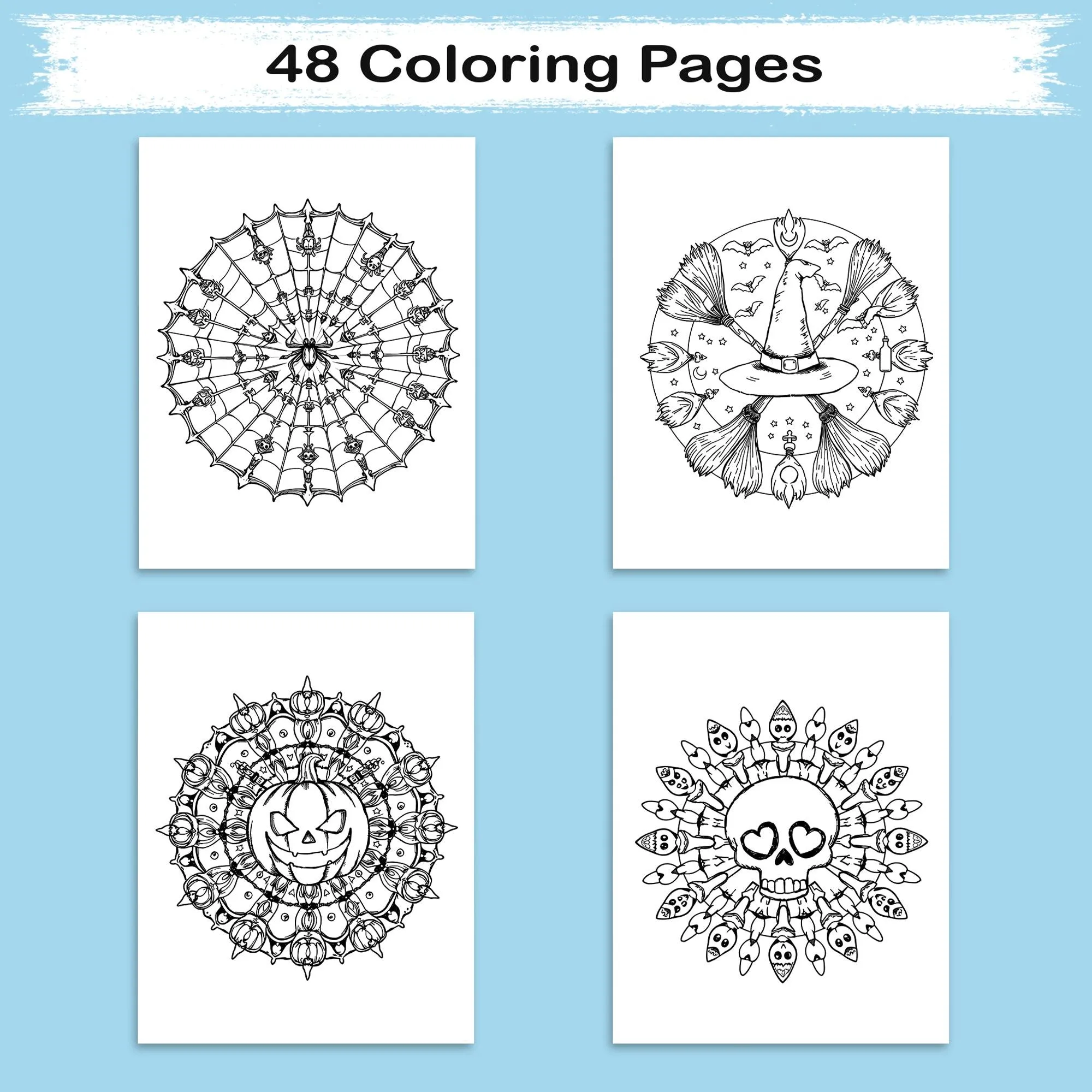 Haunted Mandalas – Mandala Coloring Pages – 48 Pages – Pumpkins, Bats, Skulls & Witchy Symbols – For Adults and Teens - image 2