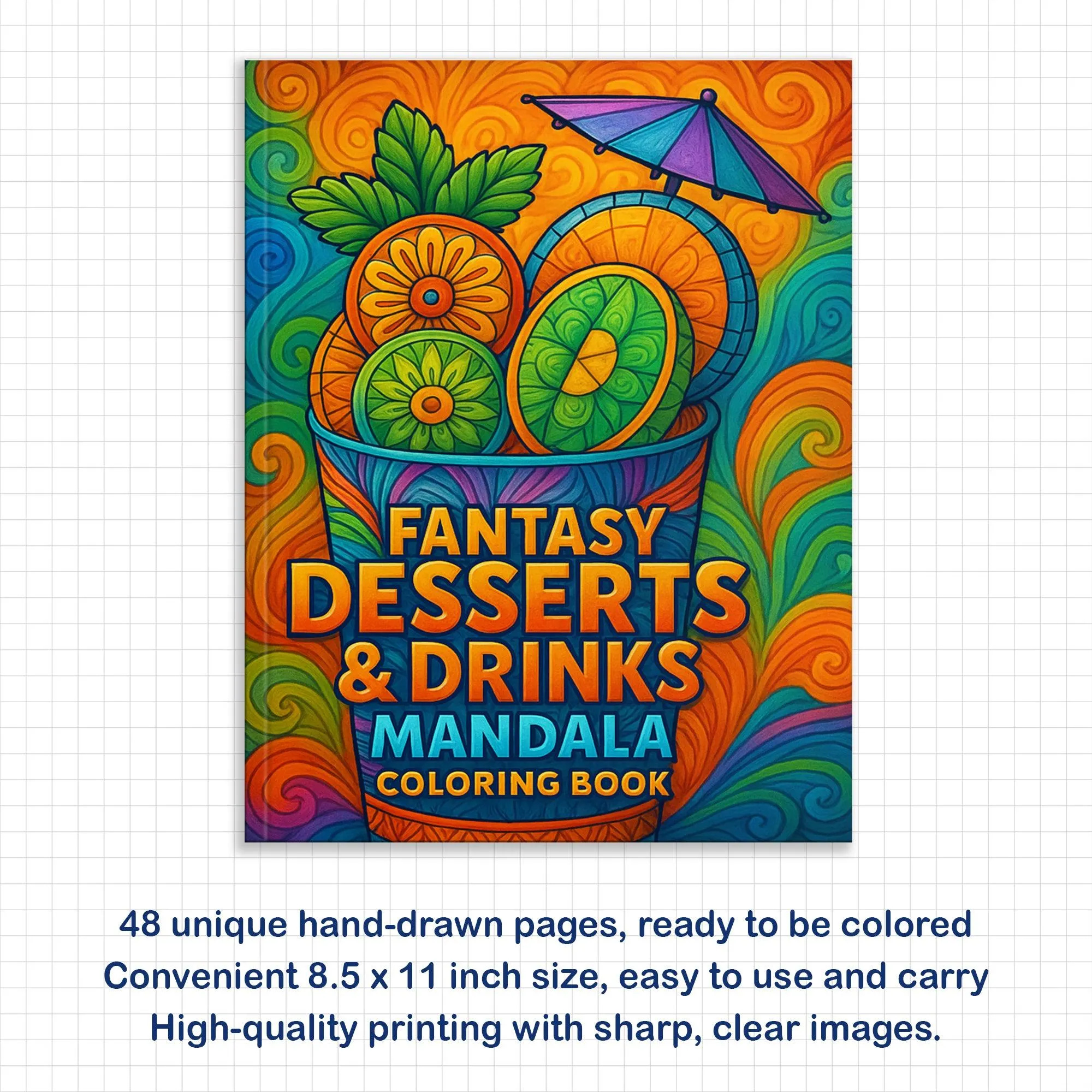 Fantasy Desserts & Drinks Mandala Coloring Pages – 48 Intricate Tropical and Space-Themed Treats for Adults - image 3