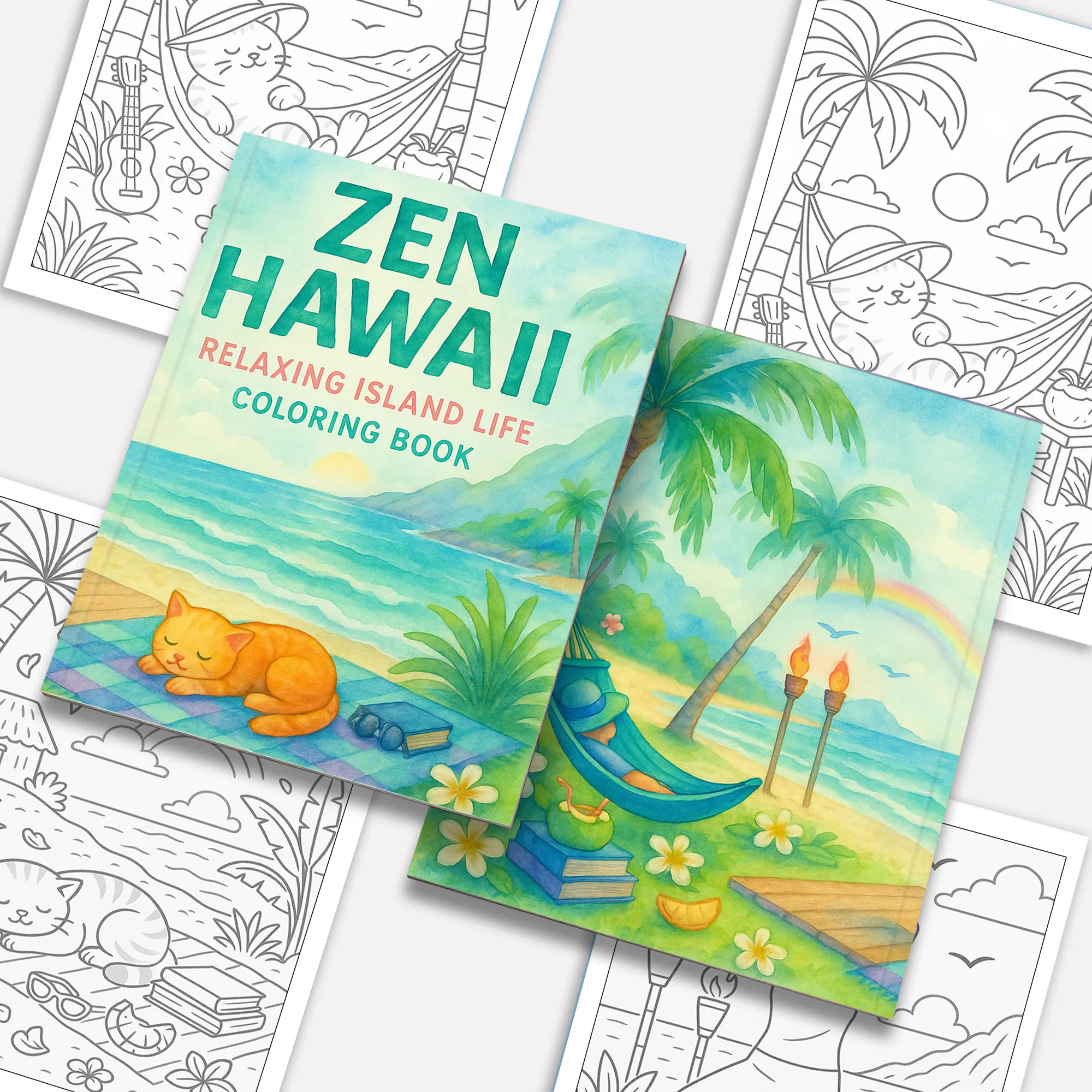 Zen Hawaii Coloring Pages – 48 Peaceful Island Life Scenes for Adults