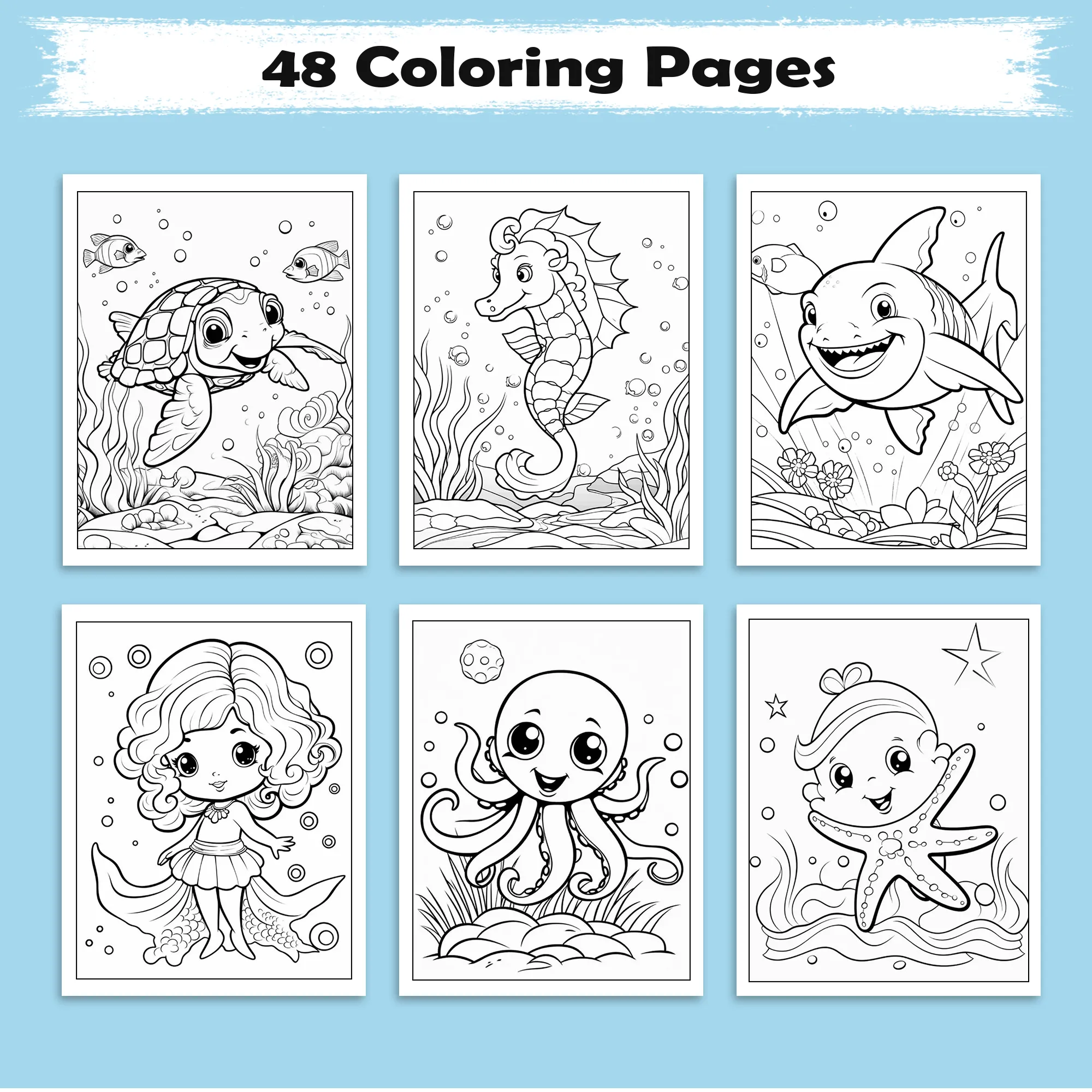 Ocean Animal Smiles  – Animal Coloring Pages – 48 Pages – Cute Sea Creatures, Whales, Turtles & Jellyfish – For Kids - image 3