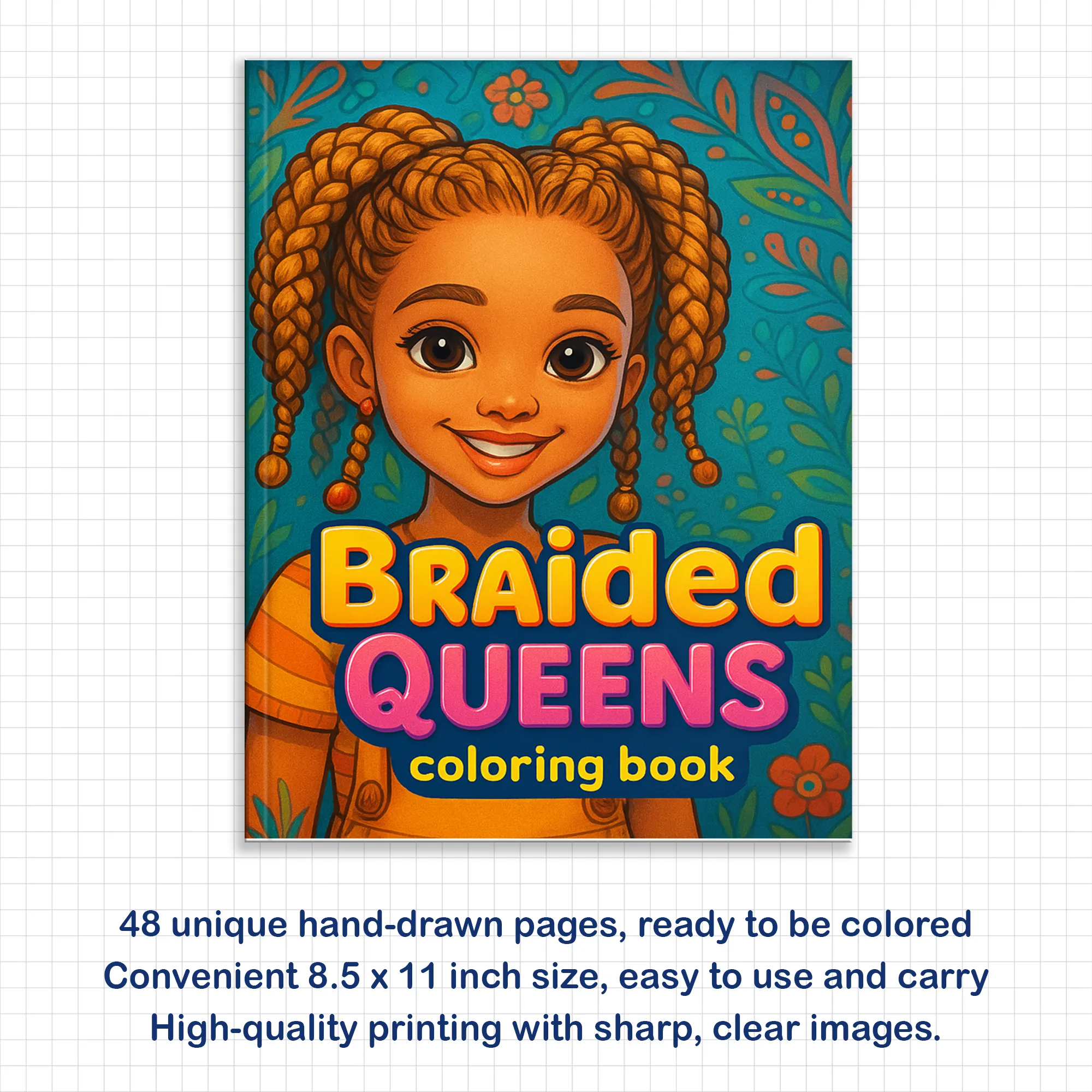 Braided Queens – Black Girls Coloring Pages – 48 Pages – Stylish, Empowering, Diverse Hairstyles – For Kids - image 2