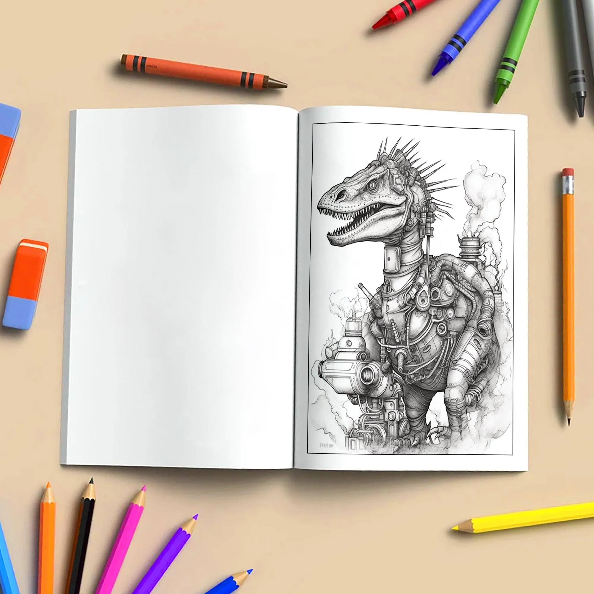 Steampunk Dinosaurs – Mechanical Dino Adventure Coloring Pages – 48 Pages – Complex Line Art, For Adults - image 4