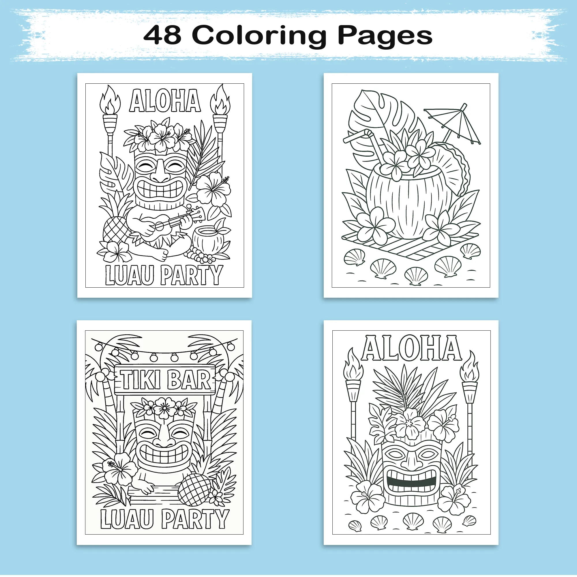 Aloha Tiki Party Coloring Pages for Kids – 48 Fun Island Designs - image 4