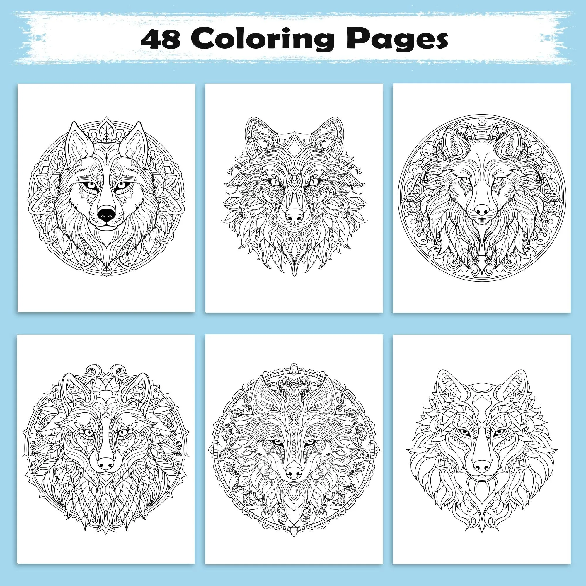 Mystic Wolves Mandala Coloring Pages – 48 Intricate Designs for Adults - image 2