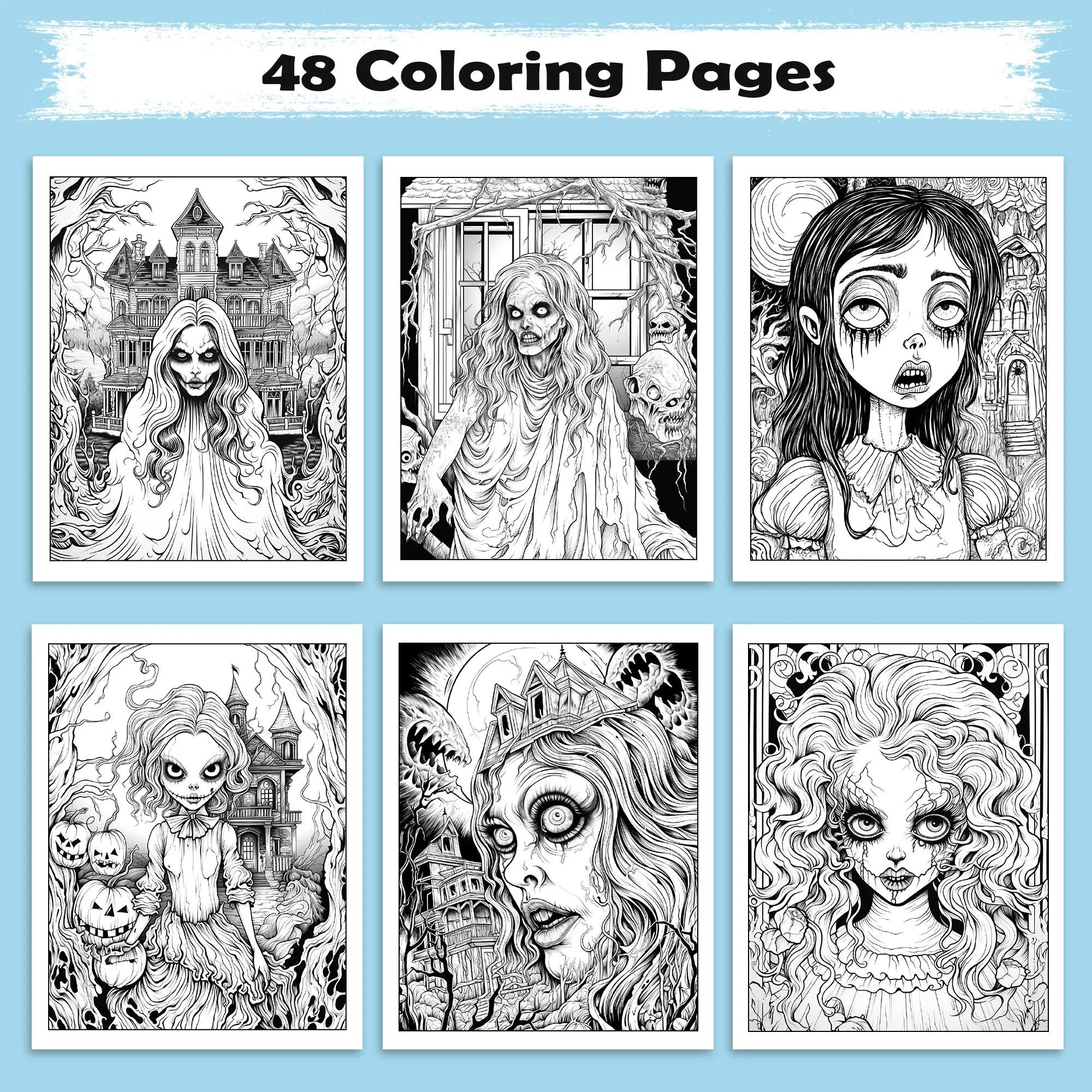 Broken Innocence Coloring Pages – 48 Pages – Creepy Doll Portraits, Cracked Porcelain Faces & Gothic Aesthetic – For Adults - image 3