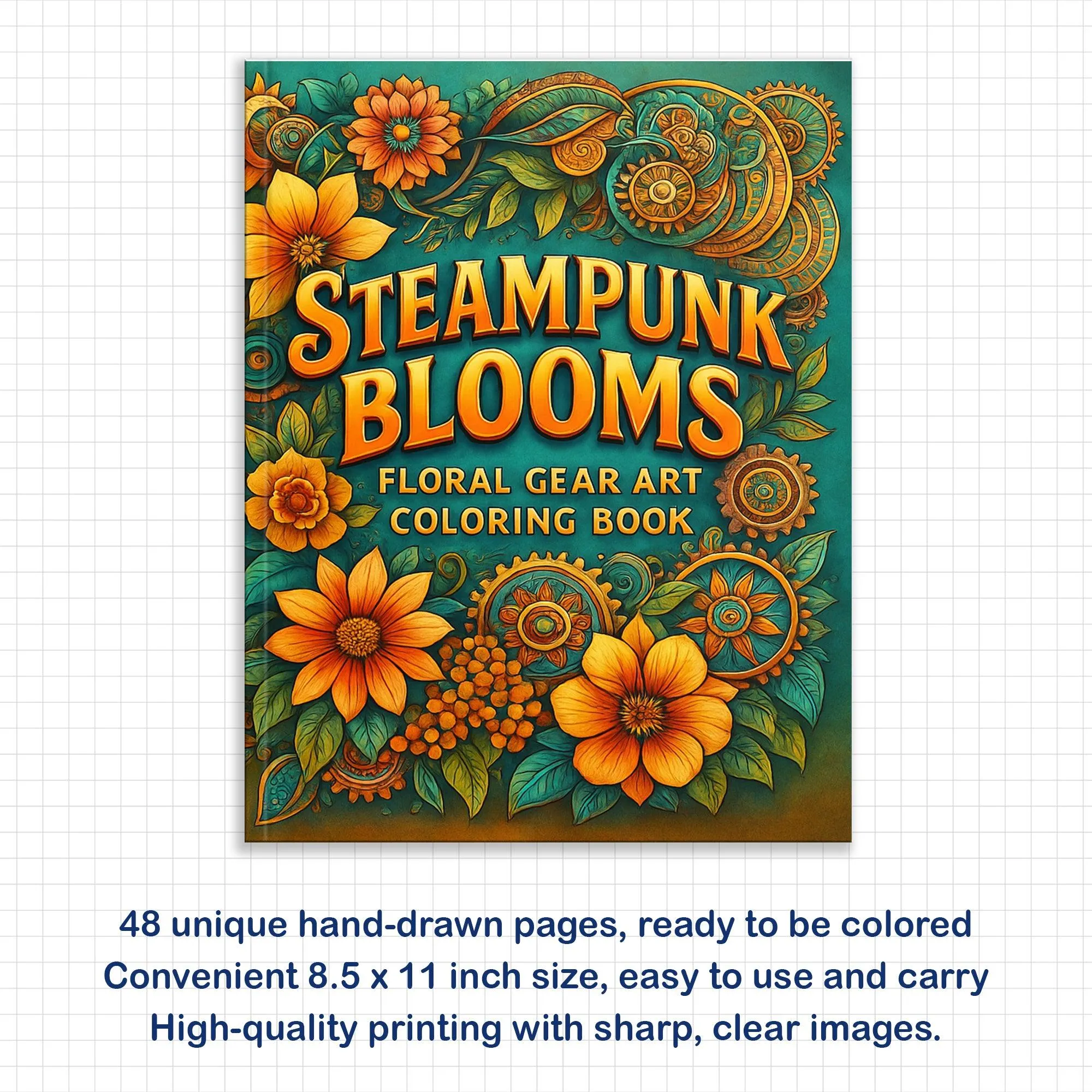 Steampunk Blooms Coloring Pages – 48 Pages – Floral Gears, Mechanical Flowers, Intricate Design – For Adults - image 2