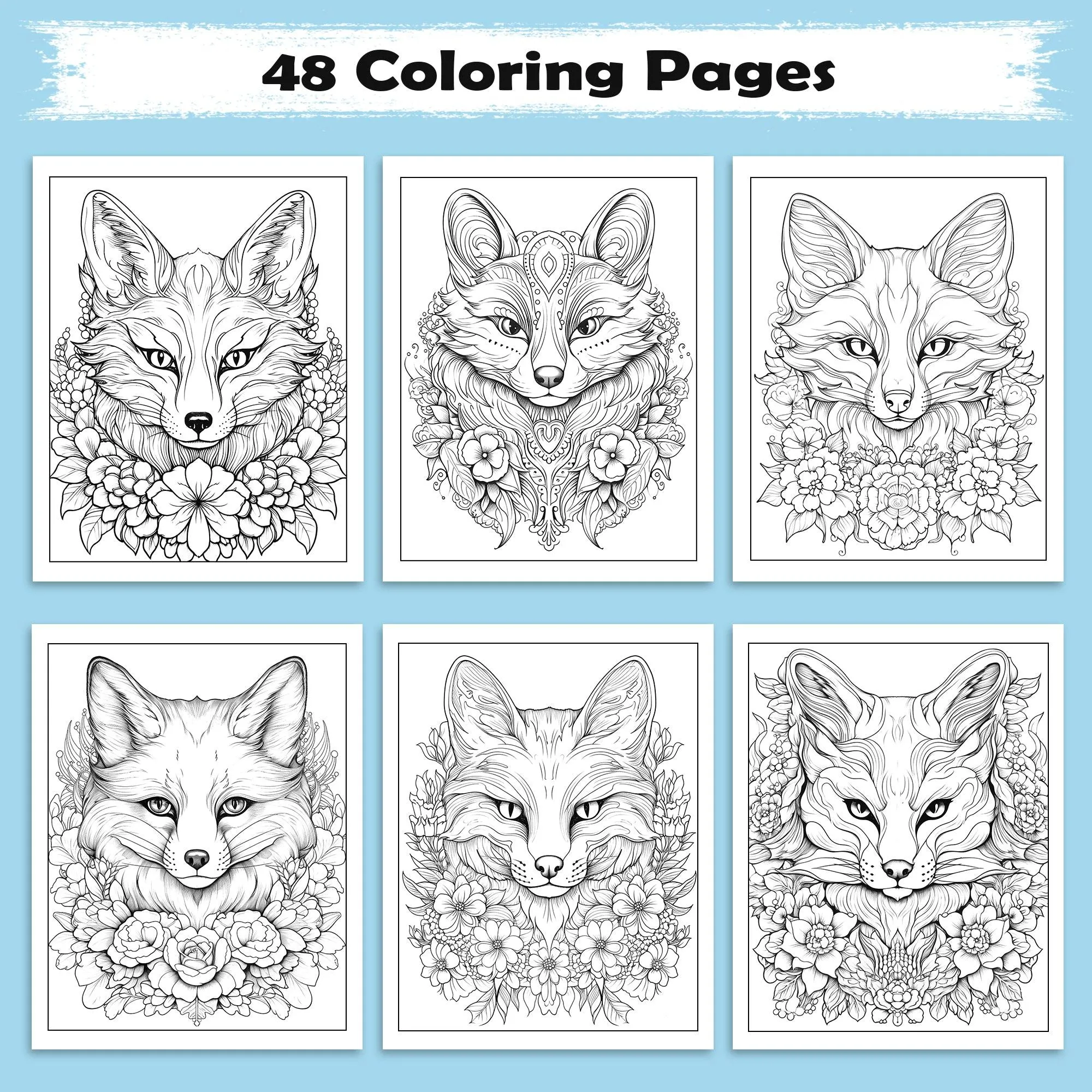 Blooming Fox Coloring Pages – 48 Pages – Charming Foxes, Floral Harmony, Forest Designs – For Adults - image 3
