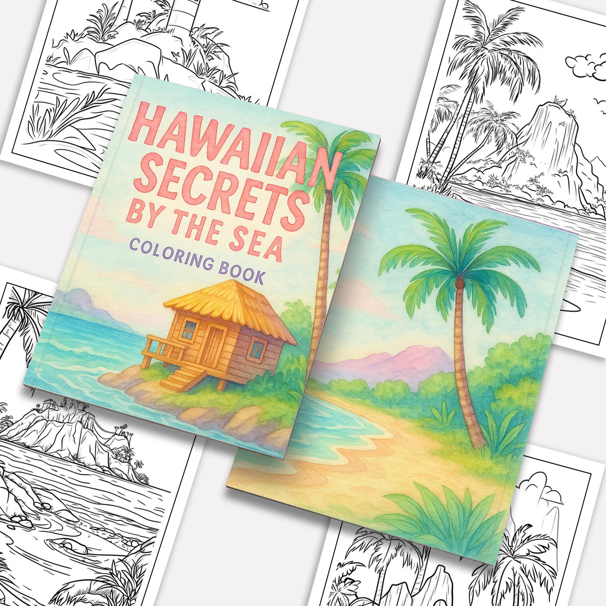 Hawaiian Secrets by the Sea – Hawaii Coloring Pages – 48 Pages – Serene Beaches, Ocean Views, Tropical Calm – For Adults
