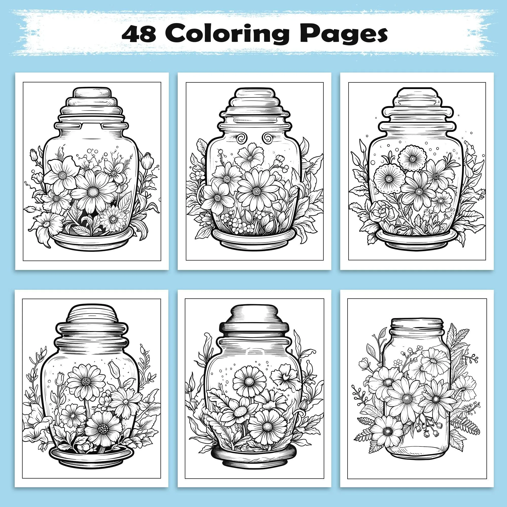 Garden in a Jar Coloring Pages – 48 Pages – Flower Jars, Nature Terrarium Scenes – For Adults - image 3