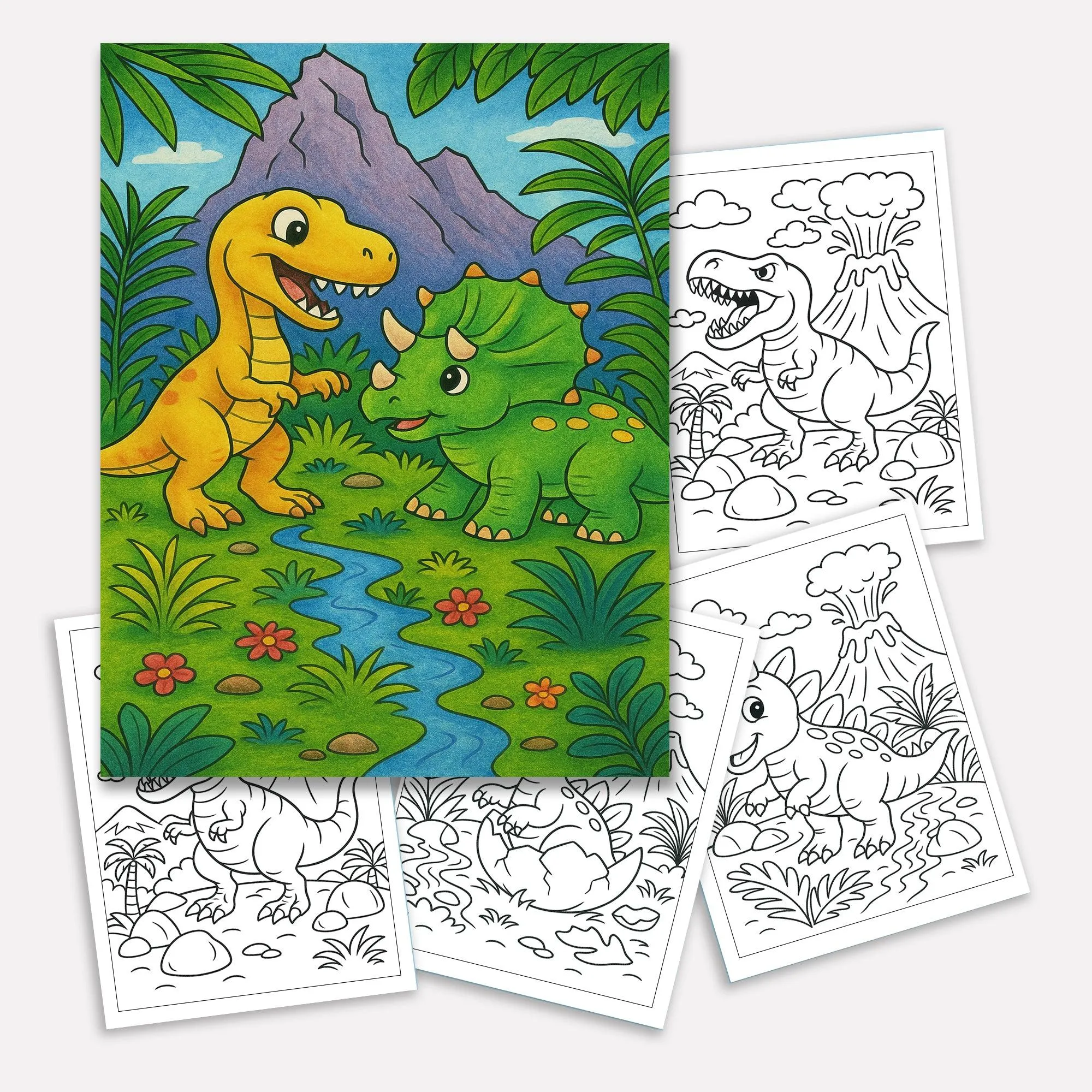 Dino Volcano World Coloring Pages for Kids – 48 Action-Packed Designs - image 2