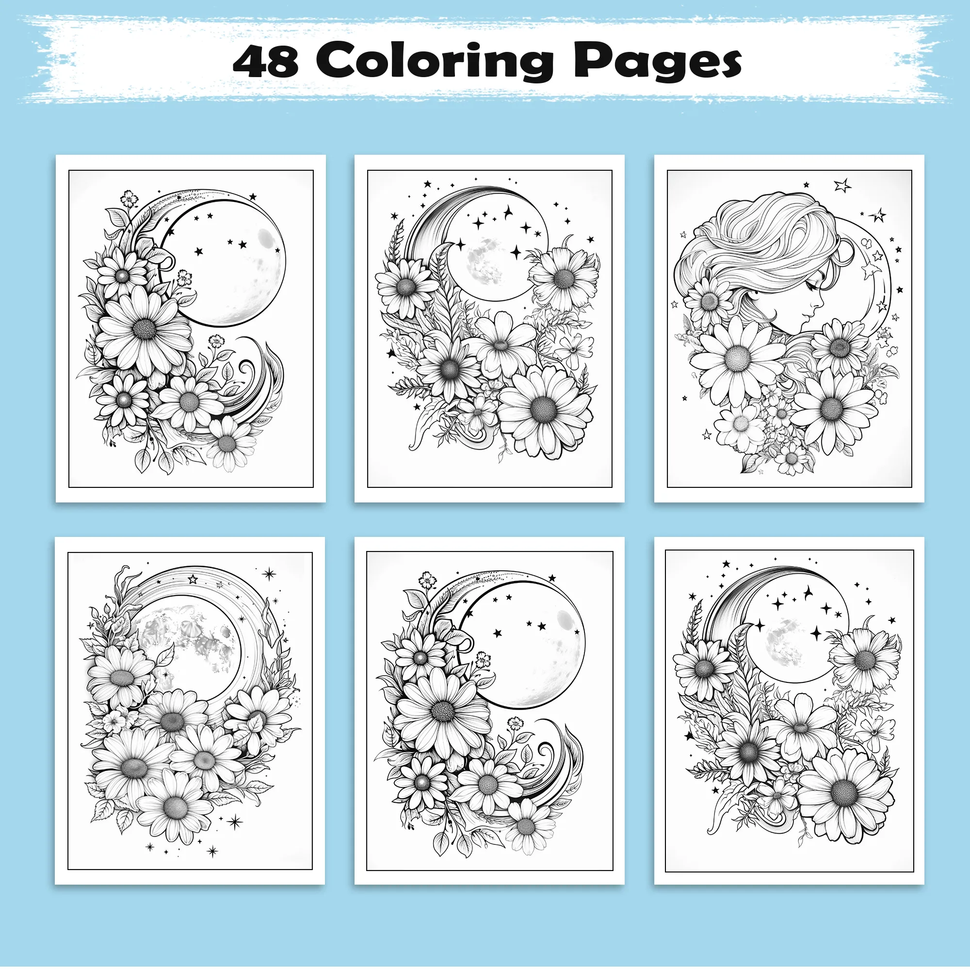 Lunar Blossoms – Flower and Moon Coloring Pages – 48 Pages – Ethereal, Dreamy, Celestial Floral Scenes – For Adults - image 3