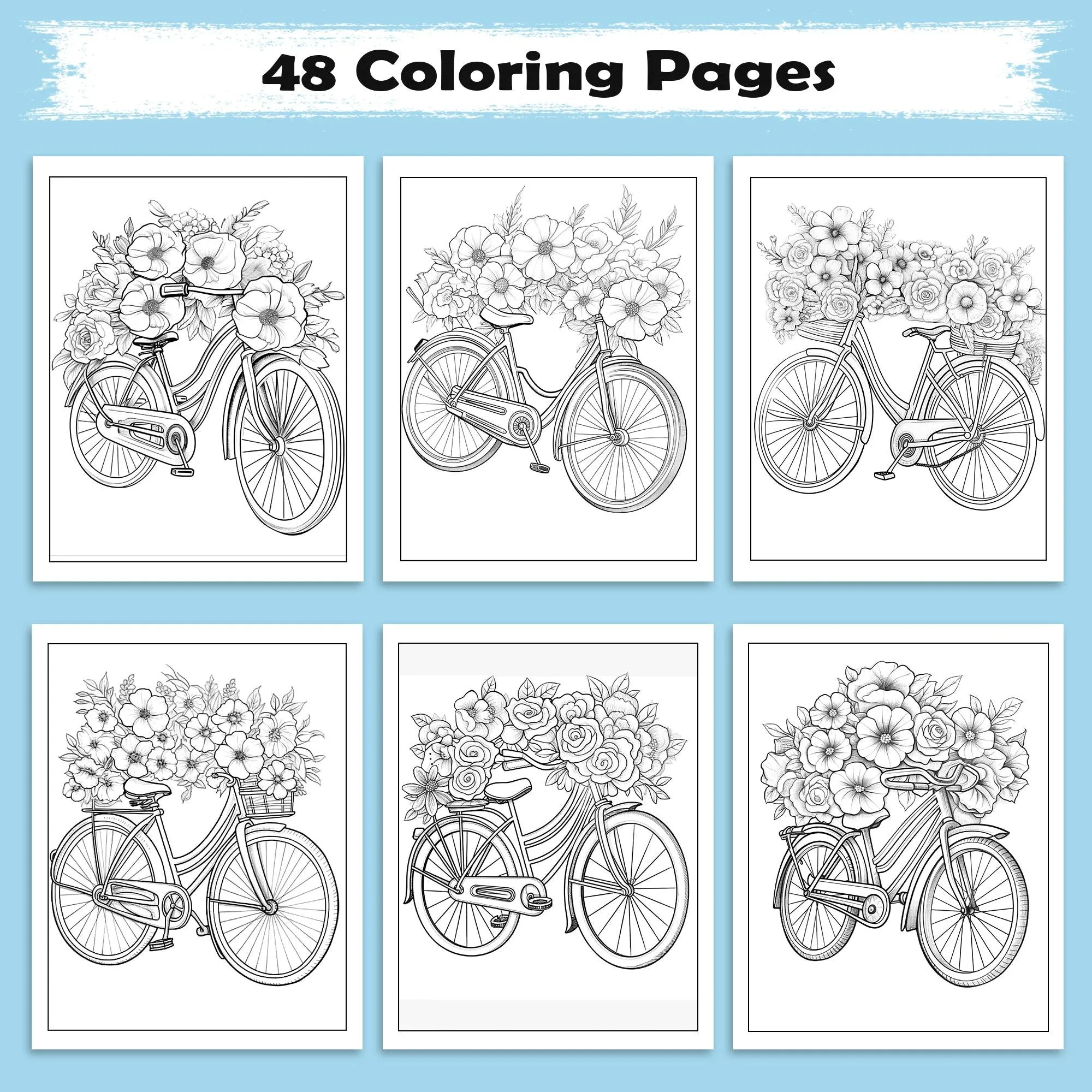 Bicycle Blossoms Coloring Pages – 48 Beautiful Bike & Floral Sheets – For Adults - image 3
