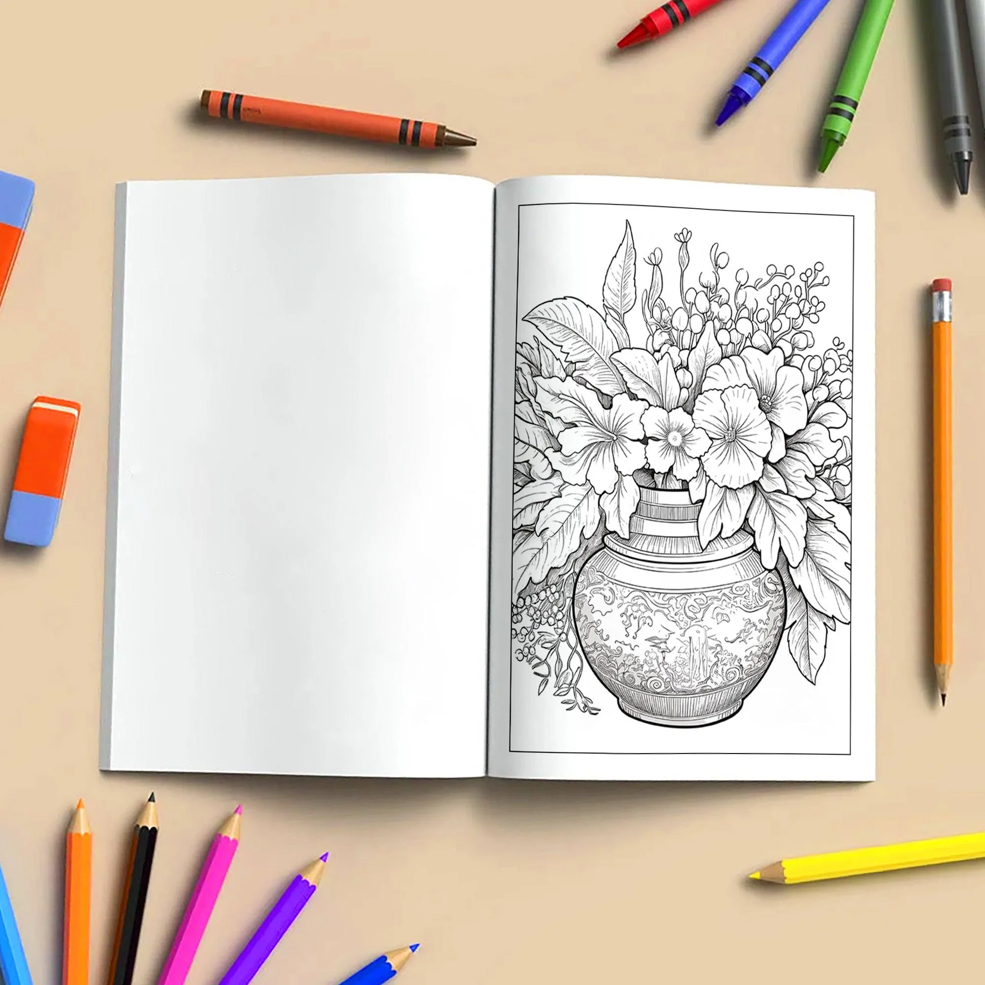 Framed Blooms Vase Coloring Pages – 48 Pages – Beautiful Flowers, Artistic Frames, Vase Designs – For Adults - image 4