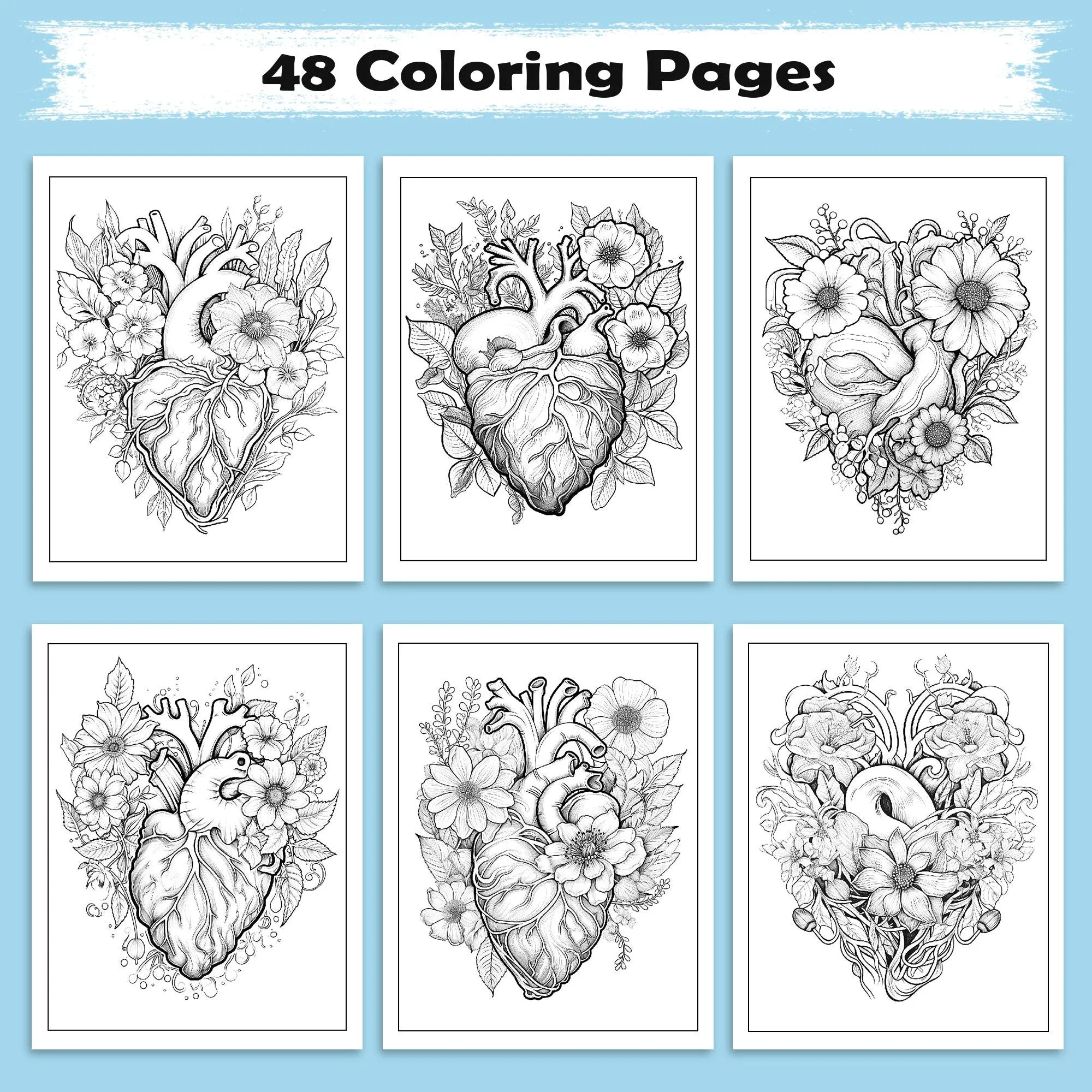 Botanical Heart Coloring Pages – 48 Pages – Beautiful Flowers, Vines, Nature – For Adults - image 3