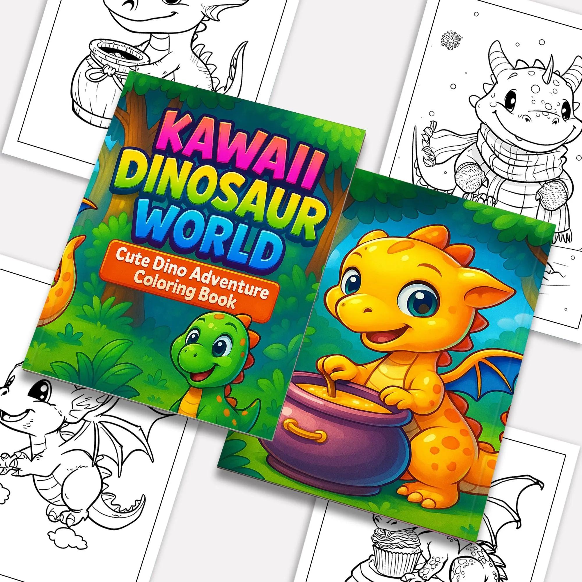 Kawaii Dinosaur World – Cute Dino Adventure Coloring Pages – 48 Pages – Magical, Fun, Easy to Color – For Kids
