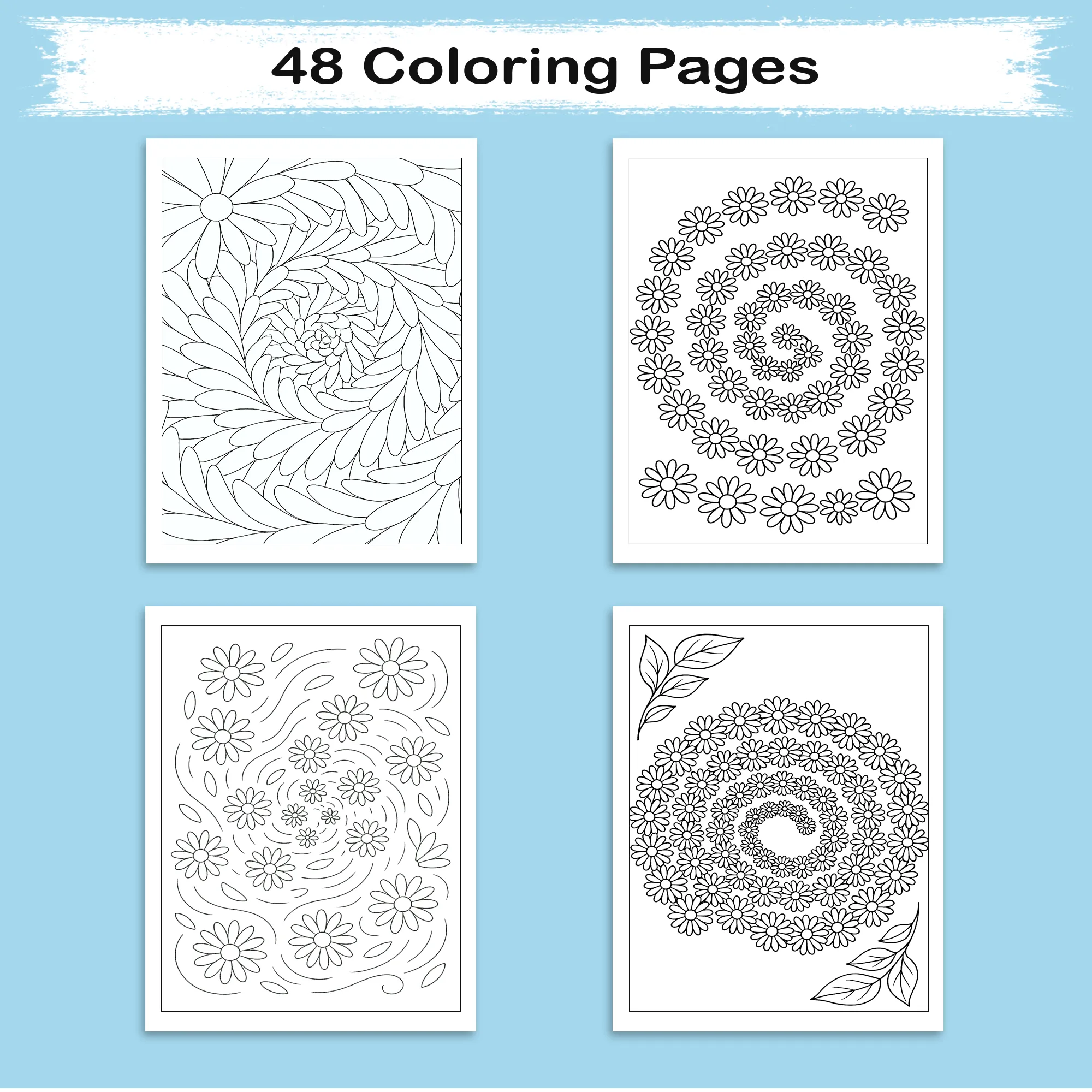 Zen Daisies Spiral – Flower Coloring Pages – 48 Pages – Meditative, Botanical, Mindful Patterns – For Adults - image 3