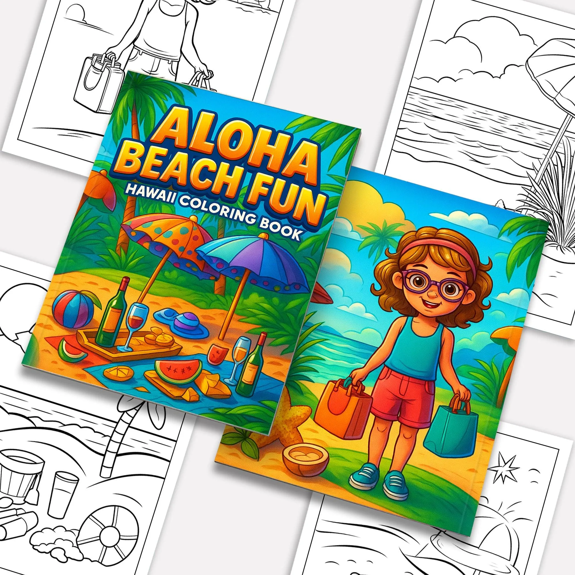 Aloha Beach Fun Coloring Page – 48 Pages – For Kids