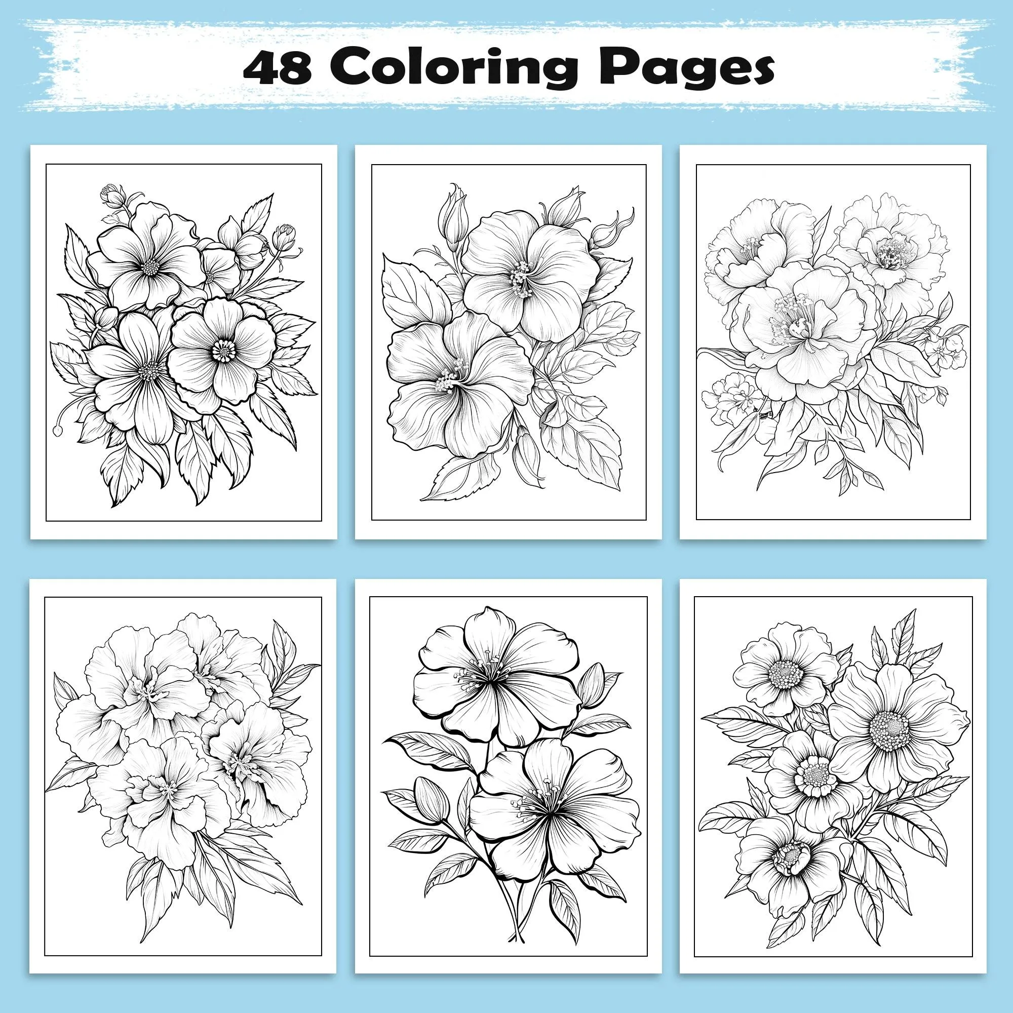 Floral Charm Coloring Pages – 48 Elegant Flower Designs for Adults - image 3
