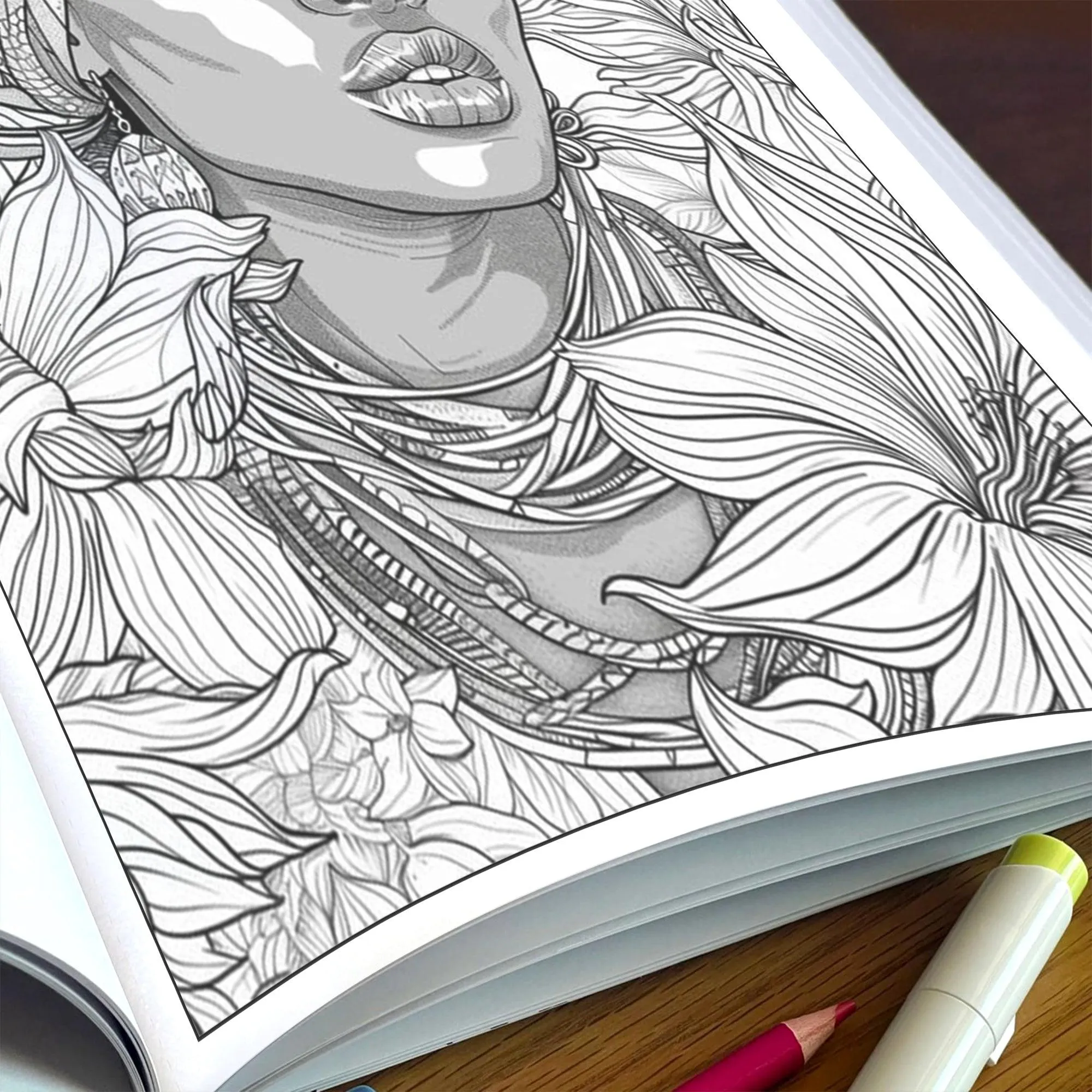 Crowned in Culture Coloring Pages – 48 Pages – African-Inspired Fashion & Natural Beauty for Adults - image 5