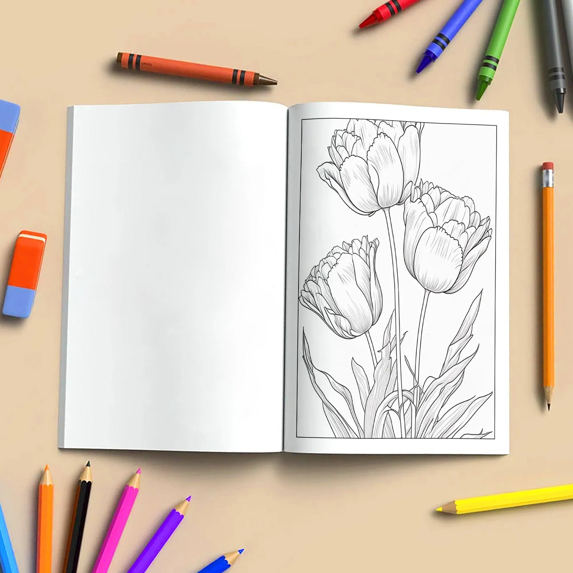 Tulip Serenity Coloring Pages – 48 Pages – Floral Art, Elegant Tulips, Botanical Designs – For Adults - image 4