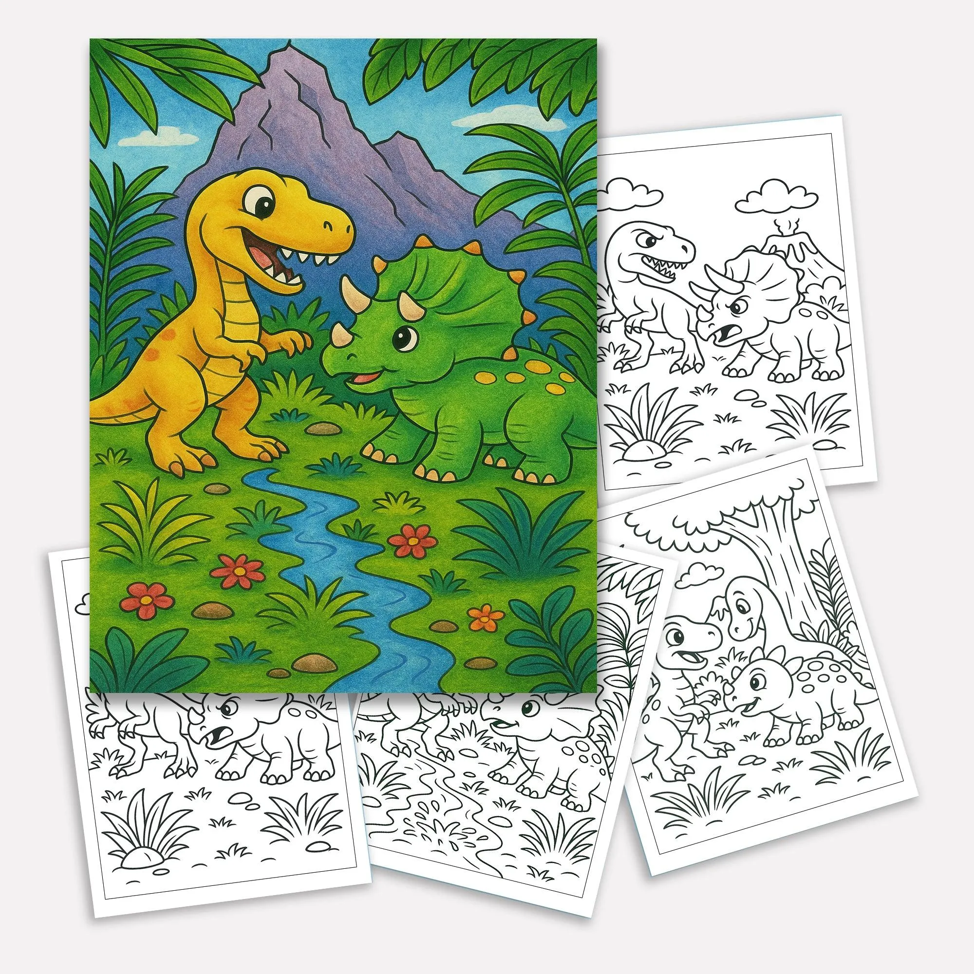 Jurassic Friends & Fights Coloring Pages for Kids – 48 Dino Adventures - image 2