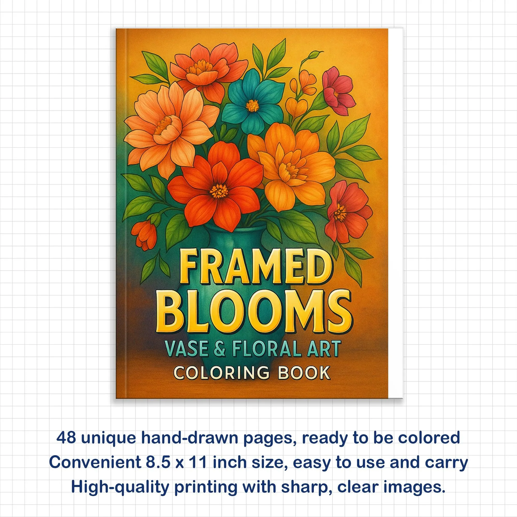 Framed Blooms Vase Coloring Pages – 48 Pages – Beautiful Flowers, Artistic Frames, Vase Designs – For Adults - image 2