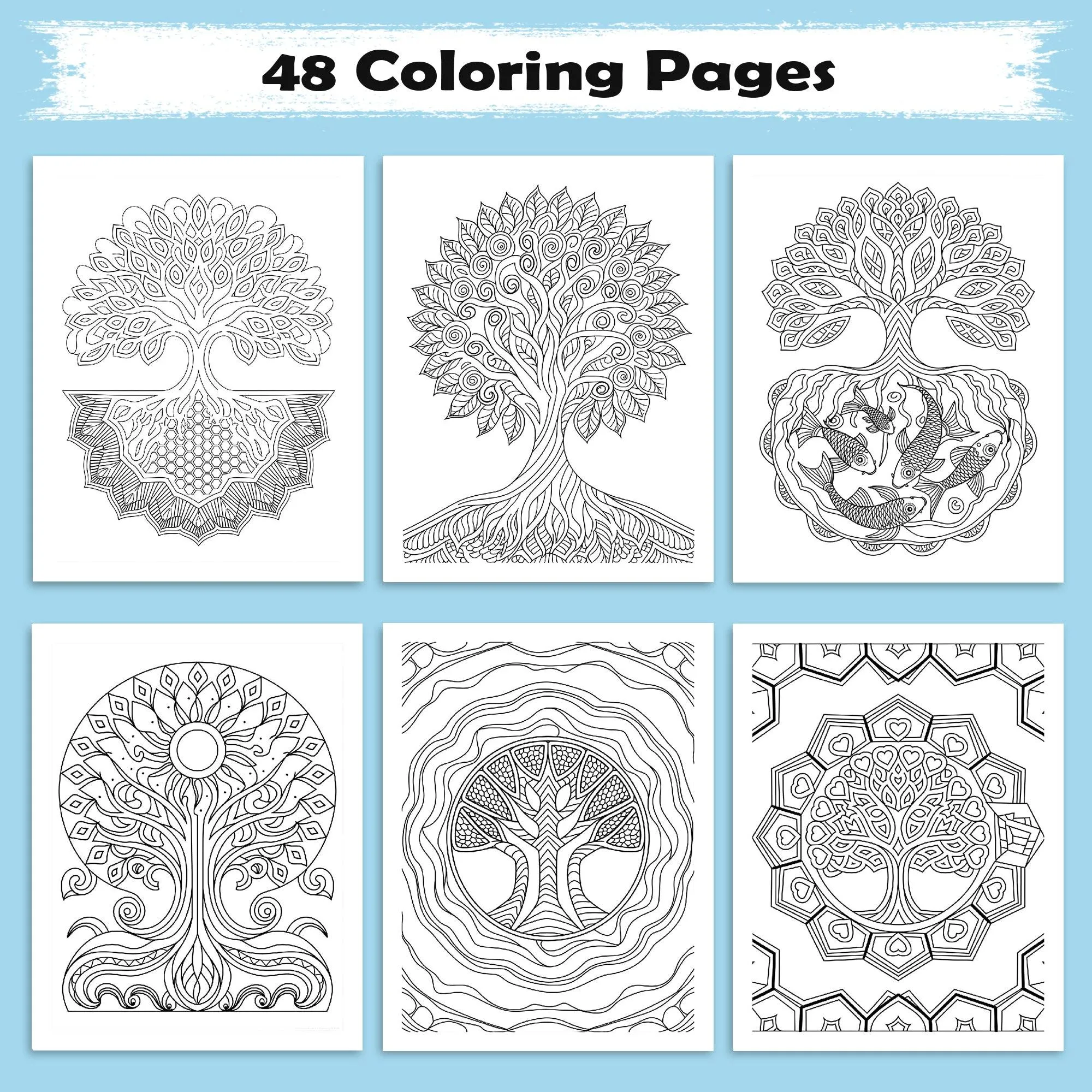 Roots of Harmony Coloring Pages – 48 Pages – Tree Mandalas and Sacred Patterns for Adults - image 2
