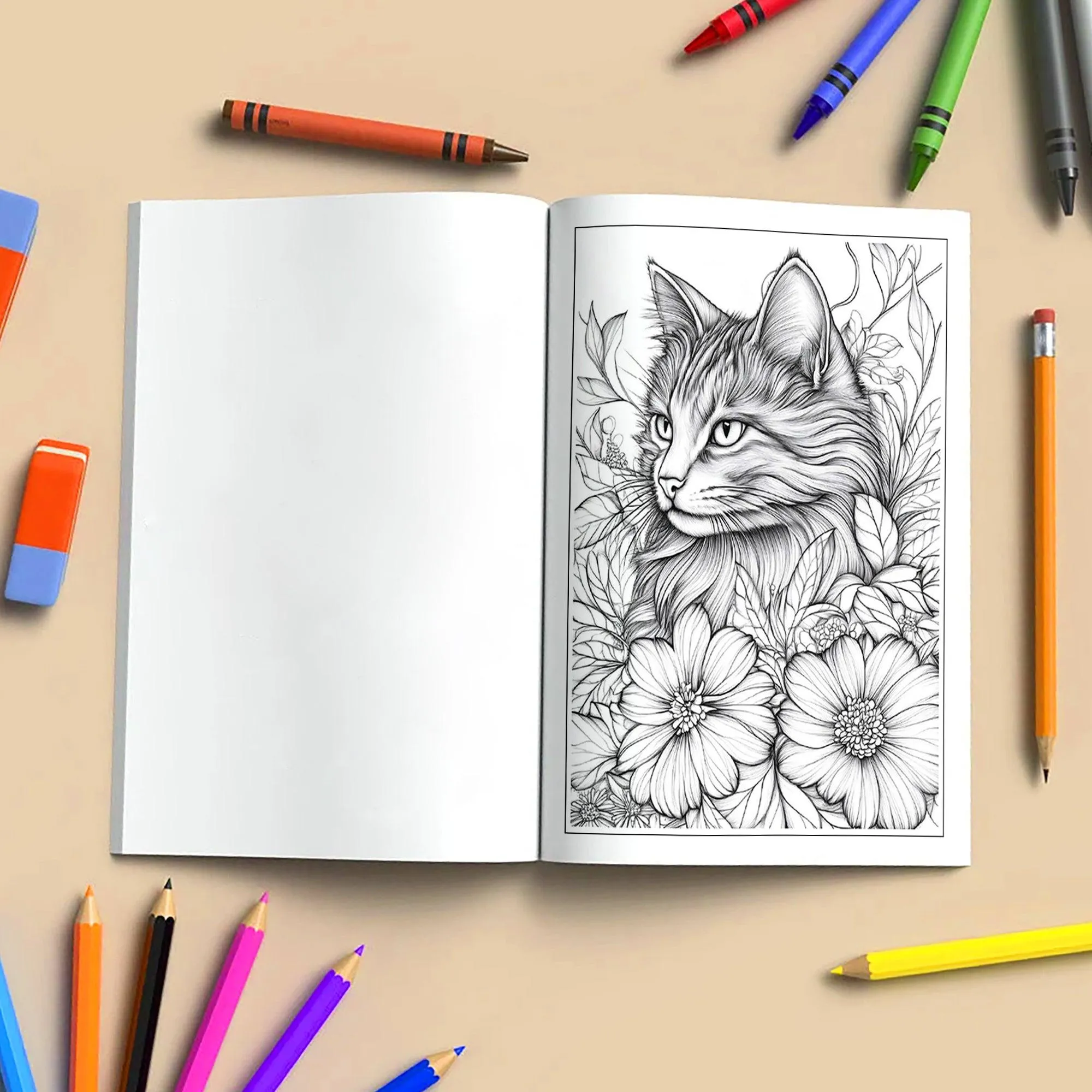 Floral Whiskers Coloring Pages – 48 Whimsical Cat and Flower Scenes for Adults - image 4