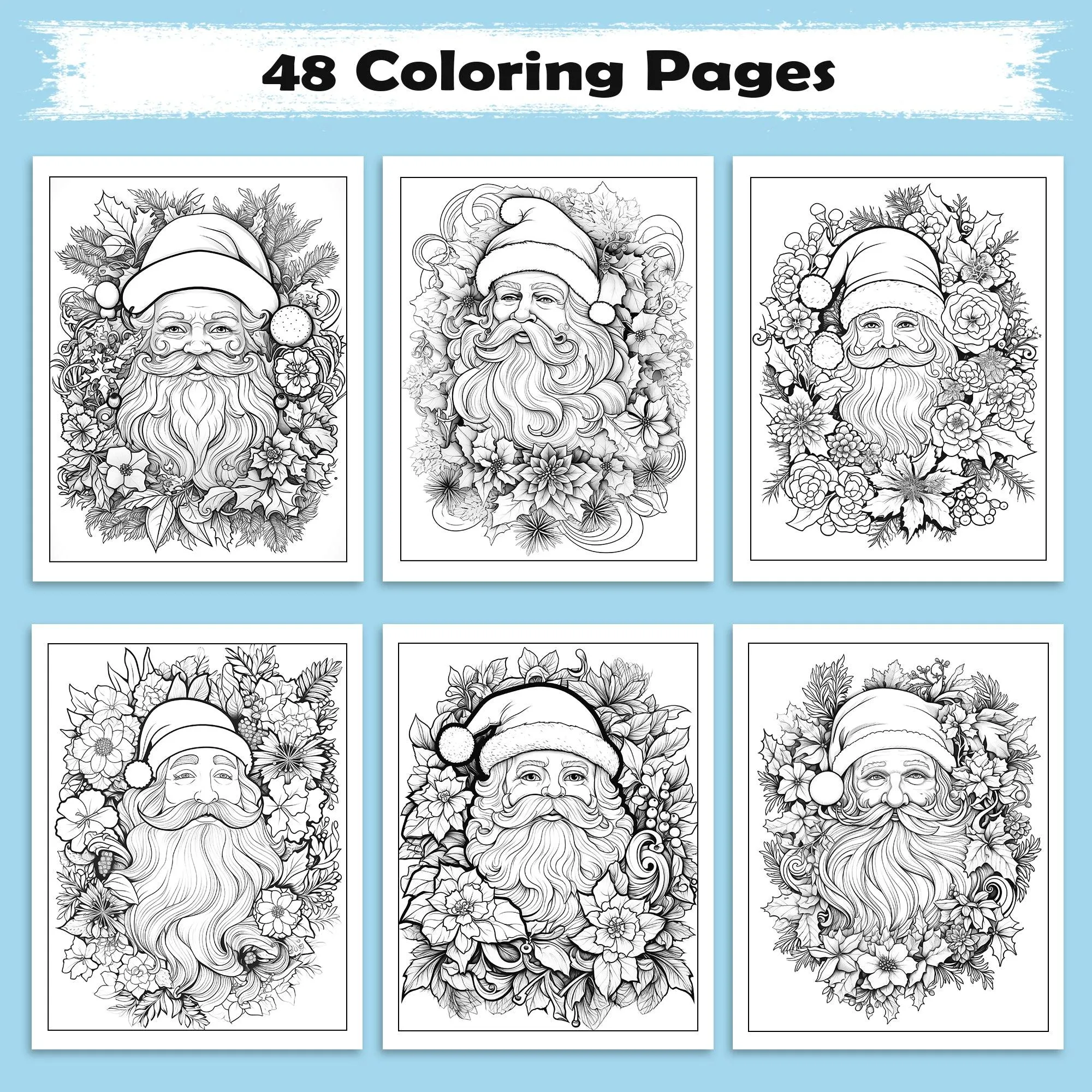 Floral Santa Christmas Coloring Pages – 48 Festive Flower Designs for Adults - image 2