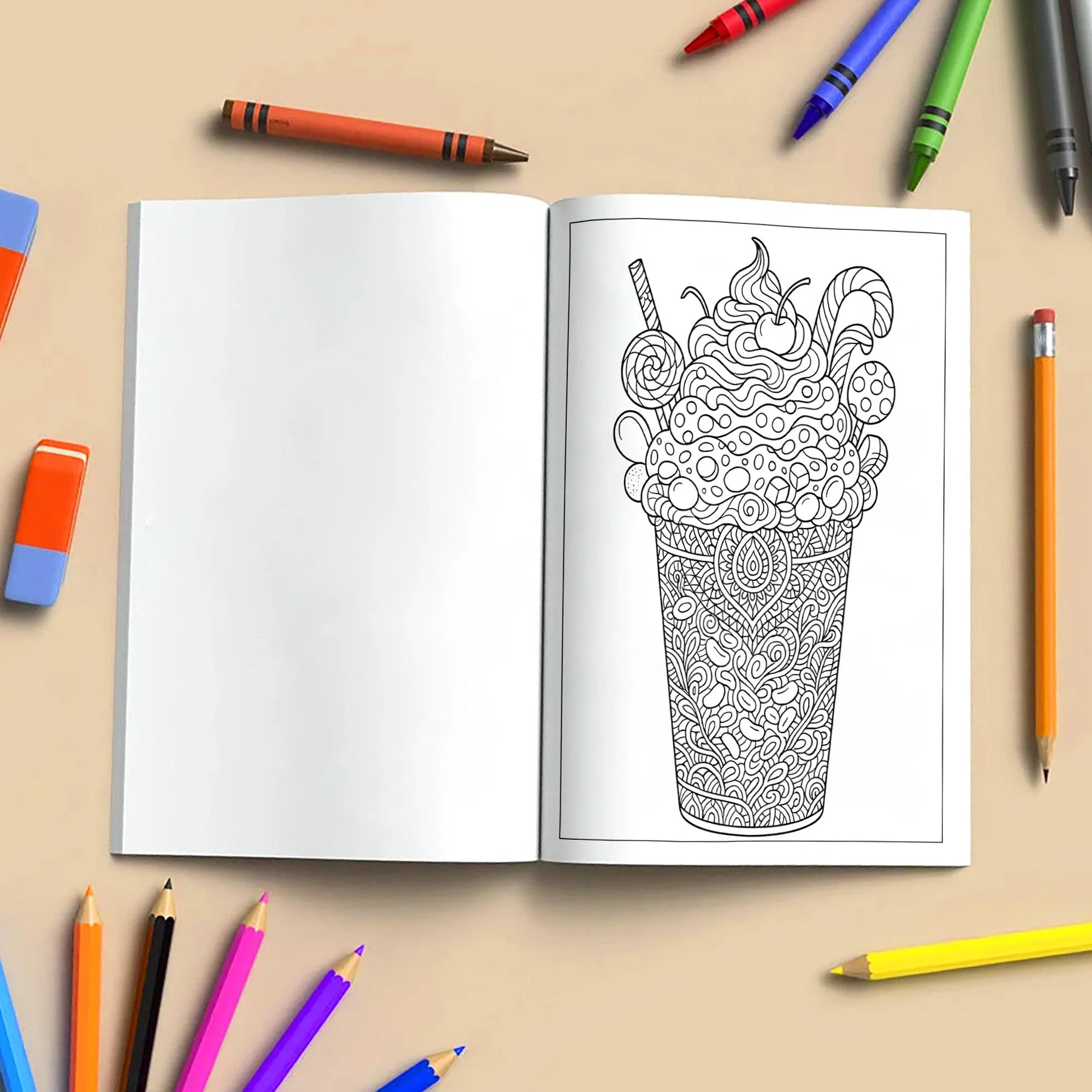 Fantasy Desserts & Drinks Mandala Coloring Pages – 48 Intricate Tropical and Space-Themed Treats for Adults - image 4