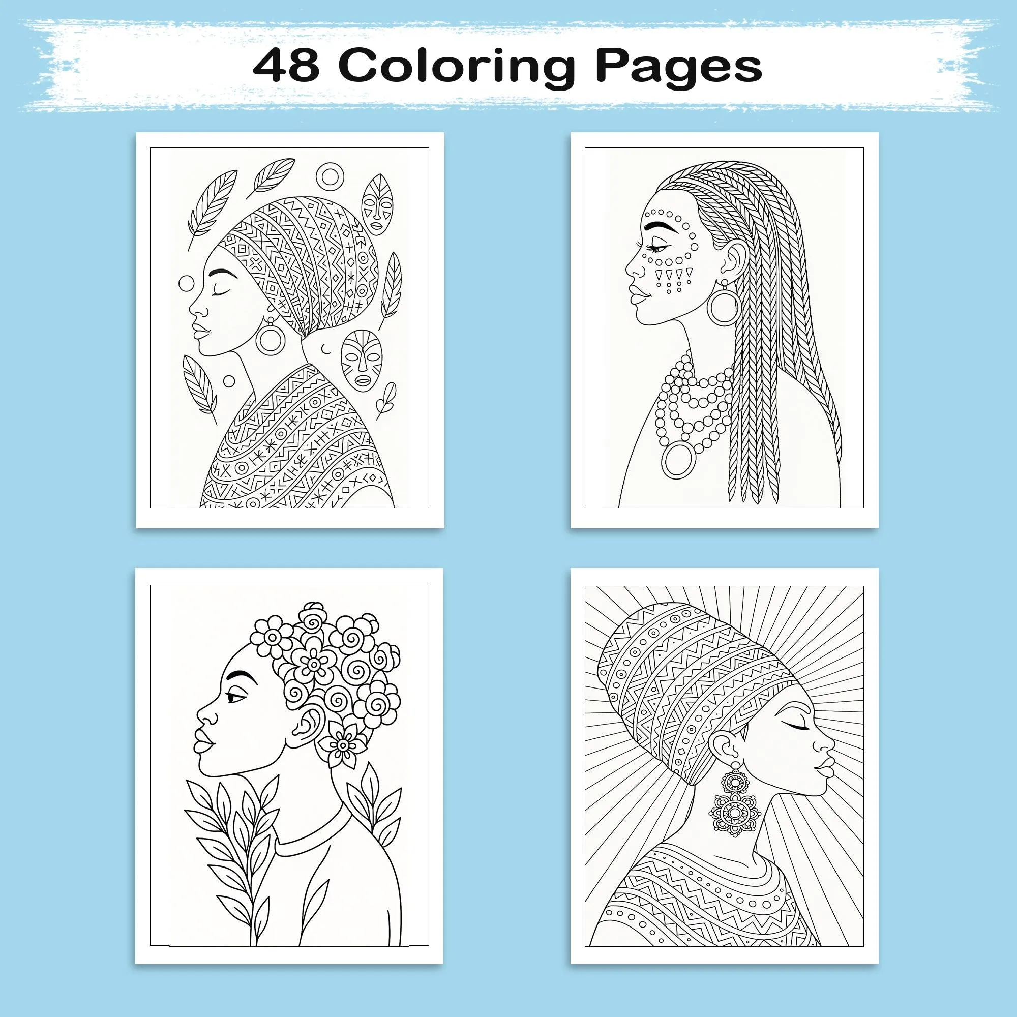 Cultural Elegance Coloring Pages – 48 Pages – Intricate Patterns, Regal Women, Global Style – For Adults - image 4