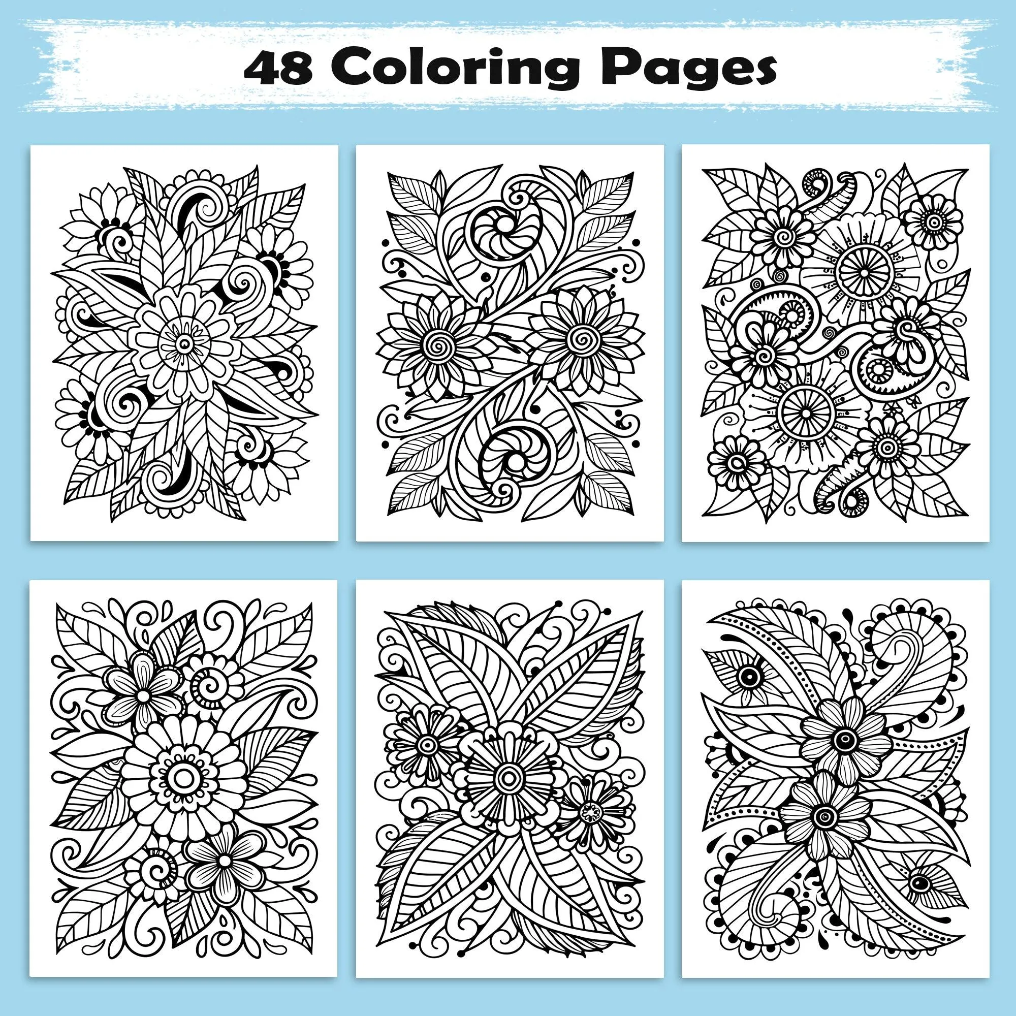Floral Tangles – Flowers Zentangle Coloring Pages – 48 Pages – Abstract, Relaxing, Intricate Line Art – For Adults - image 2