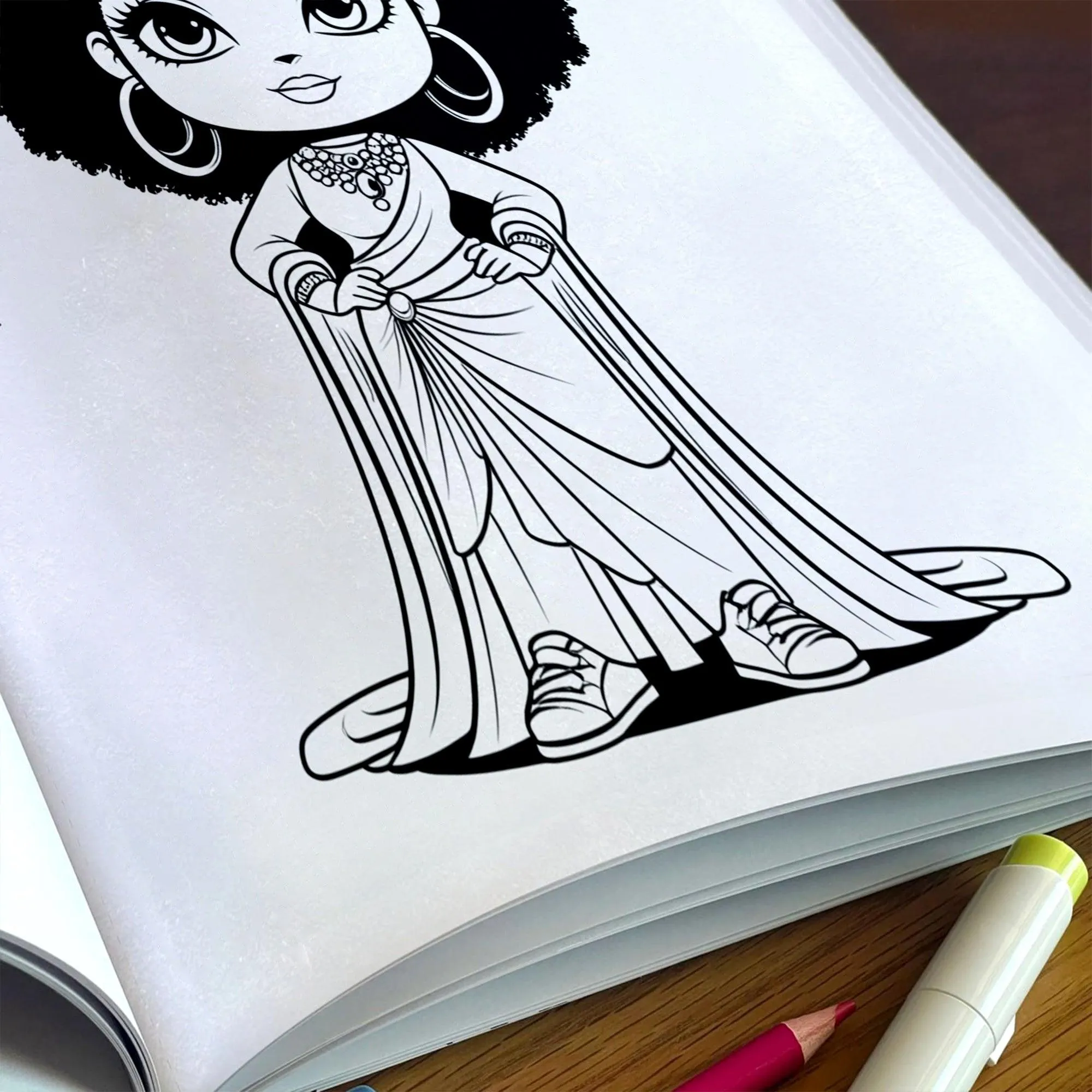 Afro Cuties Coloring Pages – 48 Pages – Cute, Chibi, Black Girl Magic – For Kids - image 7