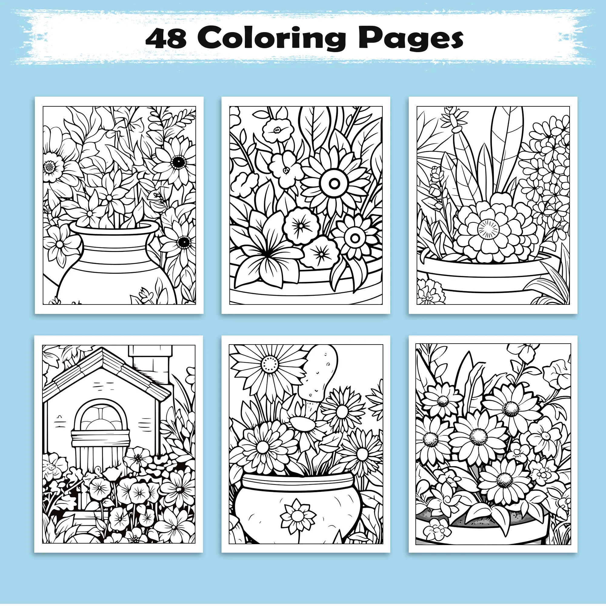Potted Blooms – Flower Pot Coloring Pages – 48 Pages – Whimsical, Botanical, Easy-to-Color Designs – For Adults - image 3