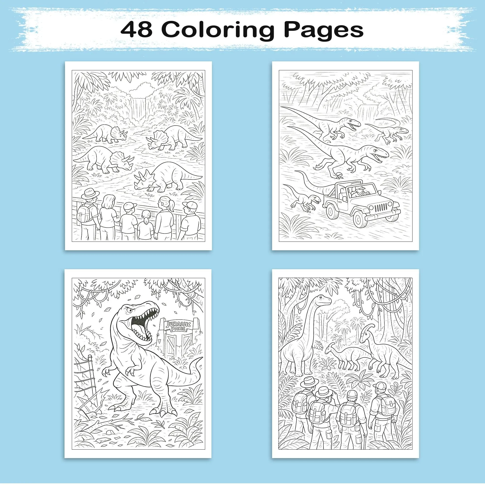 Jurassic Park Adventures – Dinosaur Coloring Pages – 48 Pages – Exciting, Wild, Prehistoric Fun – For Kids - image 2