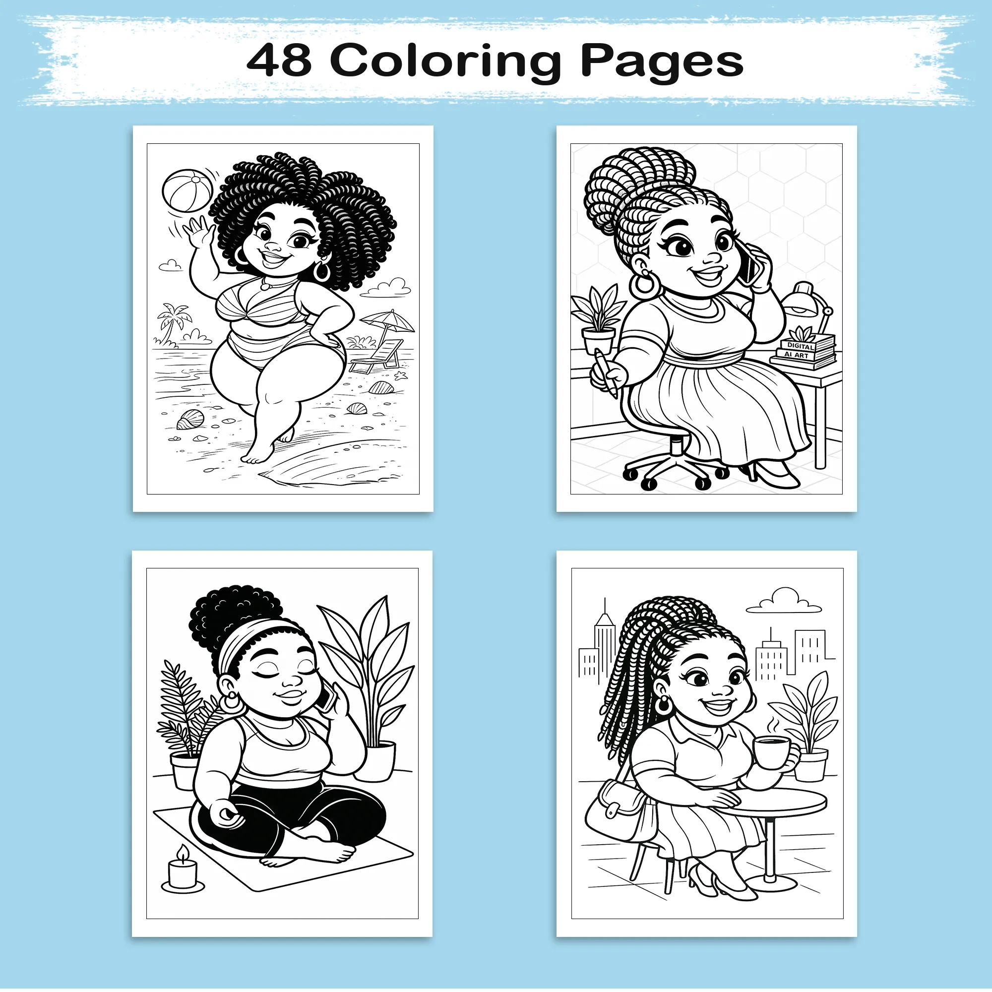 Afro Cuties at Their Best Coloring Pages – 48 Pages – Cute, Empowering, Everyday Joy – For Adults - image 4