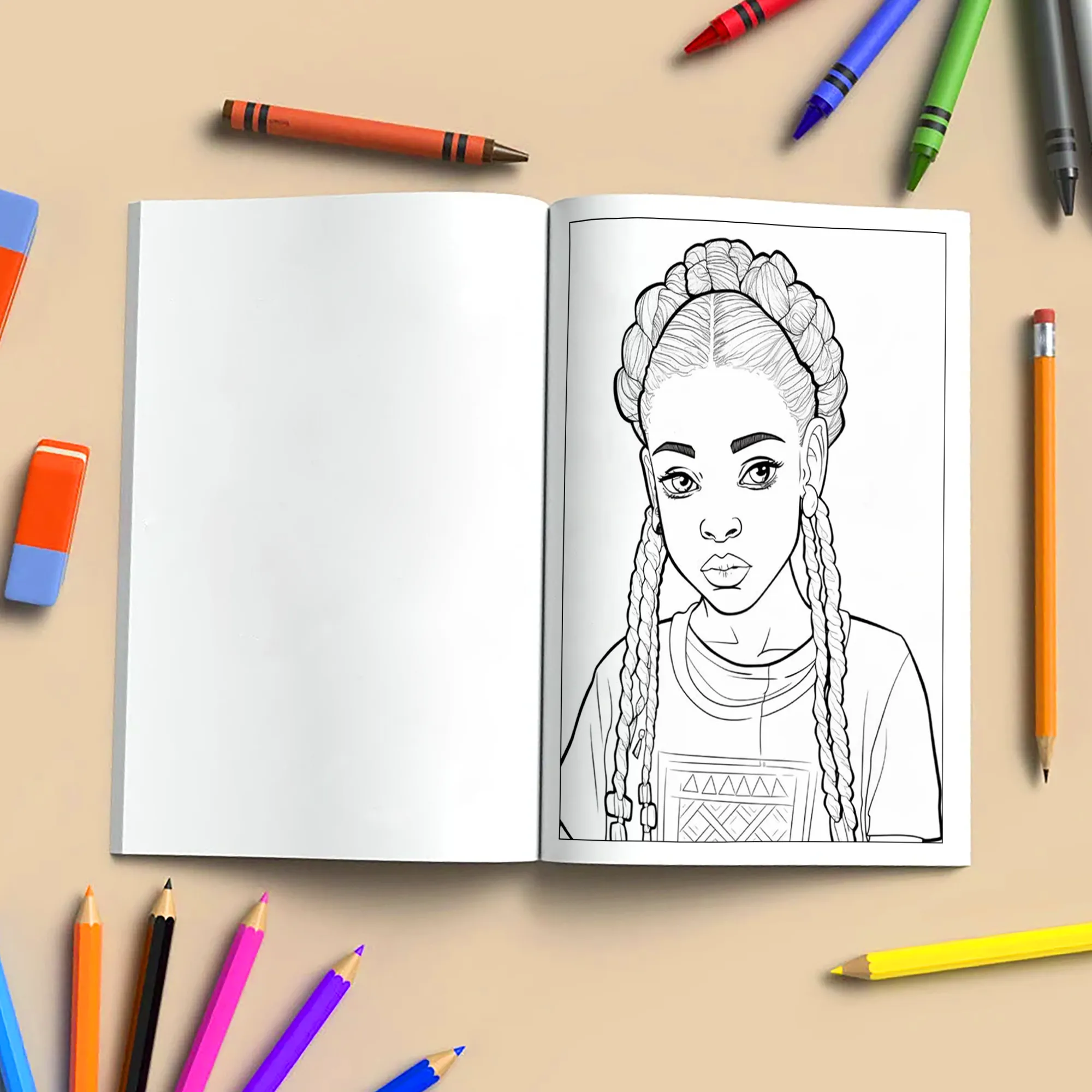 Braided Queens – Black Girls Coloring Pages – 48 Pages – Stylish, Empowering, Diverse Hairstyles – For Kids - image 4