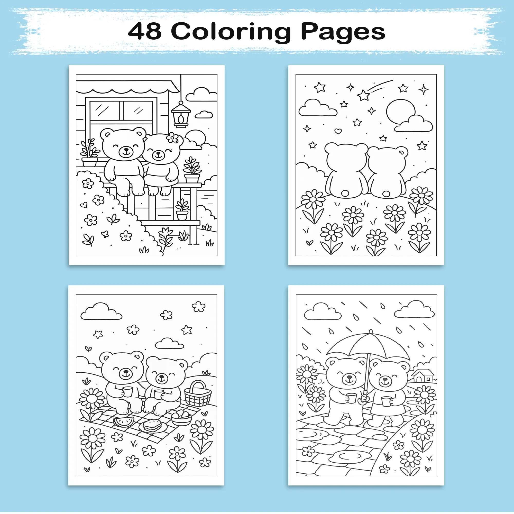 Teddy Love Story – Animal Coloring Pages – 48 Pages – Cute, Cozy, Heartwarming Moments – For Kids - image 3