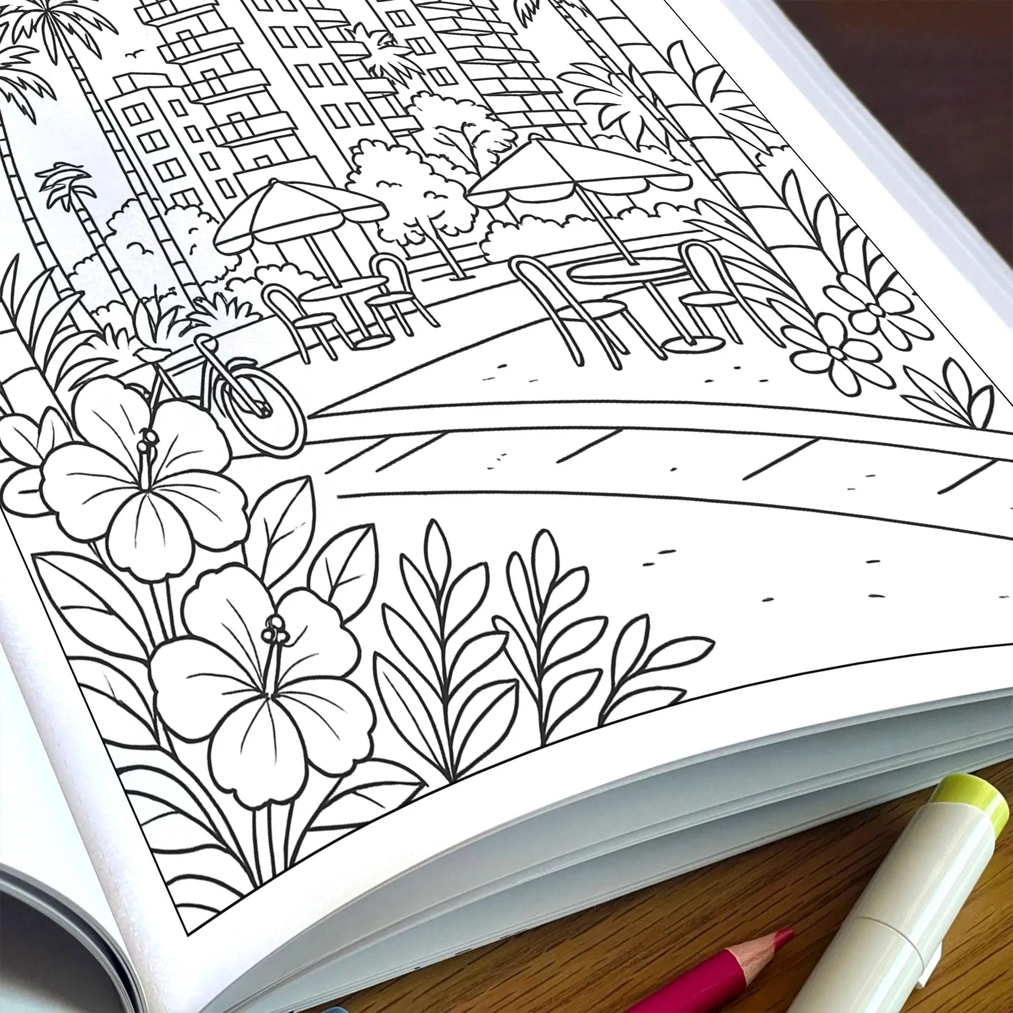 Hawaii Cityscapes & Sunsets – Hawaii Coloring Pages – 48 Pages – Tropical Urban Scenes, Sunset Views – For Adults - image 6
