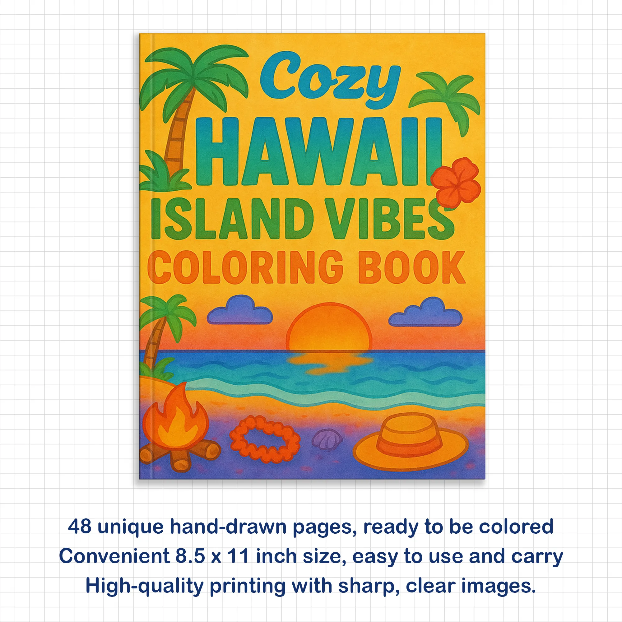 Cozy Hawaii Island Vibes Coloring Pages – 48 Pages – Chill, Zen, Beach Aesthetic – For Adults - image 4