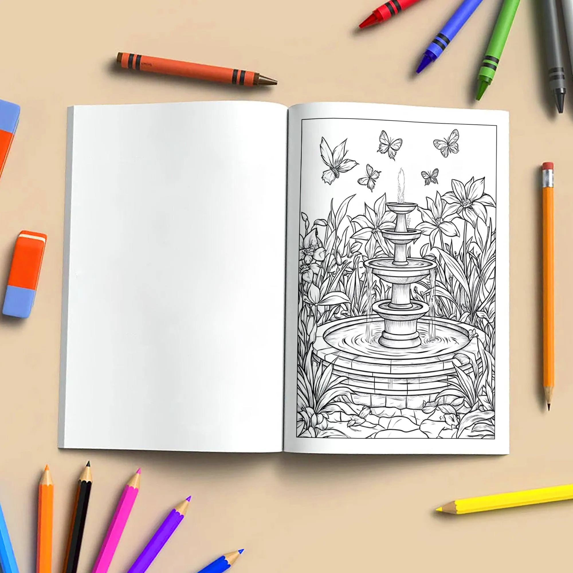 Secret Garden Fountain Coloring Pages – 48 Pages – Beautiful Garden, Fountains, and Floral Designs – For Adults - image 4