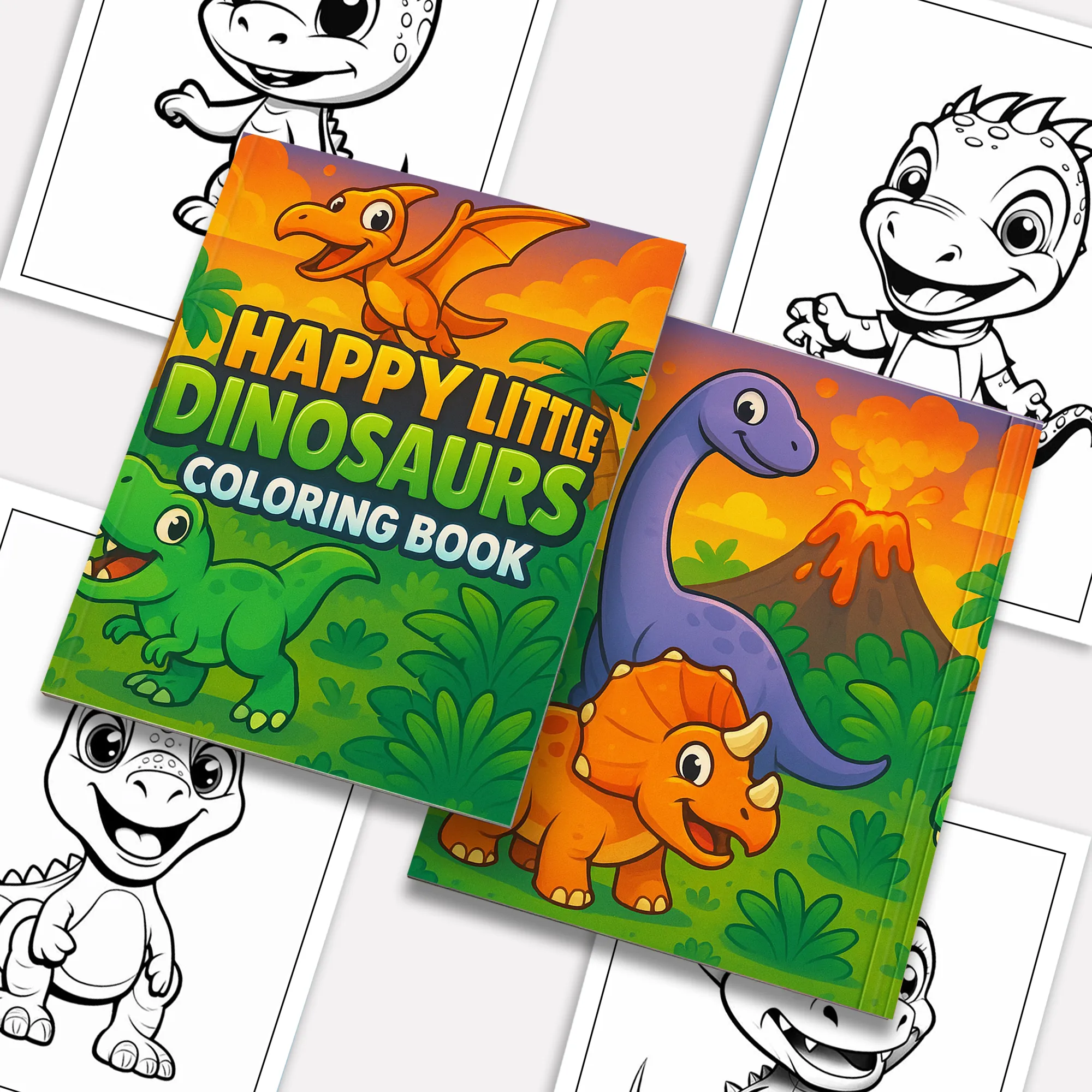 Happy Little Dinosaurs – Dinosaur Coloring Pages – 48 Pages – Adorable, Fun-Loving, Beginner-Friendly – For Kids